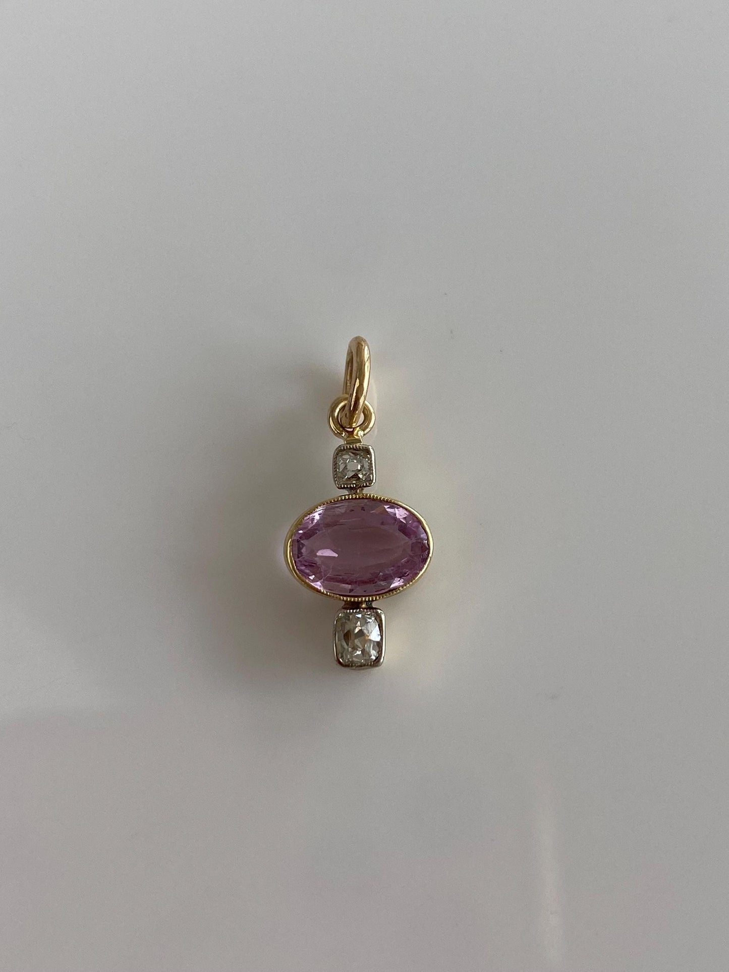 Vintage Solid 14k Yellow Gold Old Mine Cut Diamond Pink Spinel Charm