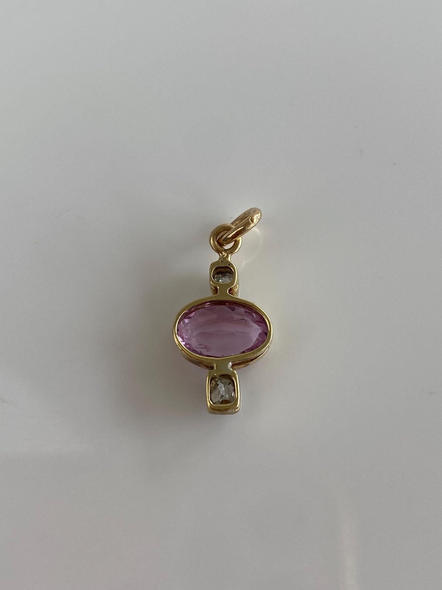 Vintage Solid 14k Yellow Gold Old Mine Cut Diamond Pink Spinel Charm