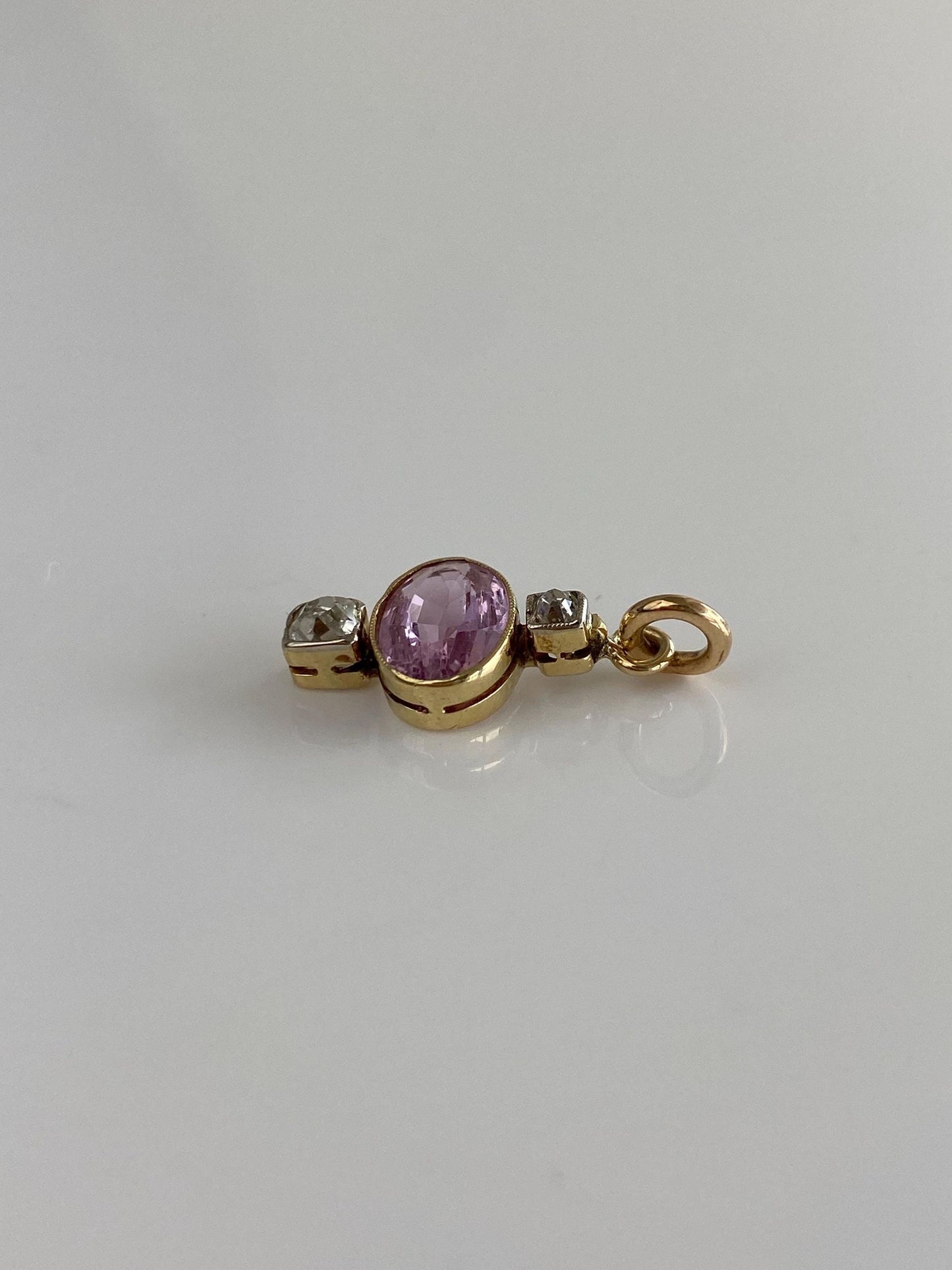 Vintage Solid 14k Yellow Gold Old Mine Cut Diamond Pink Spinel Charm