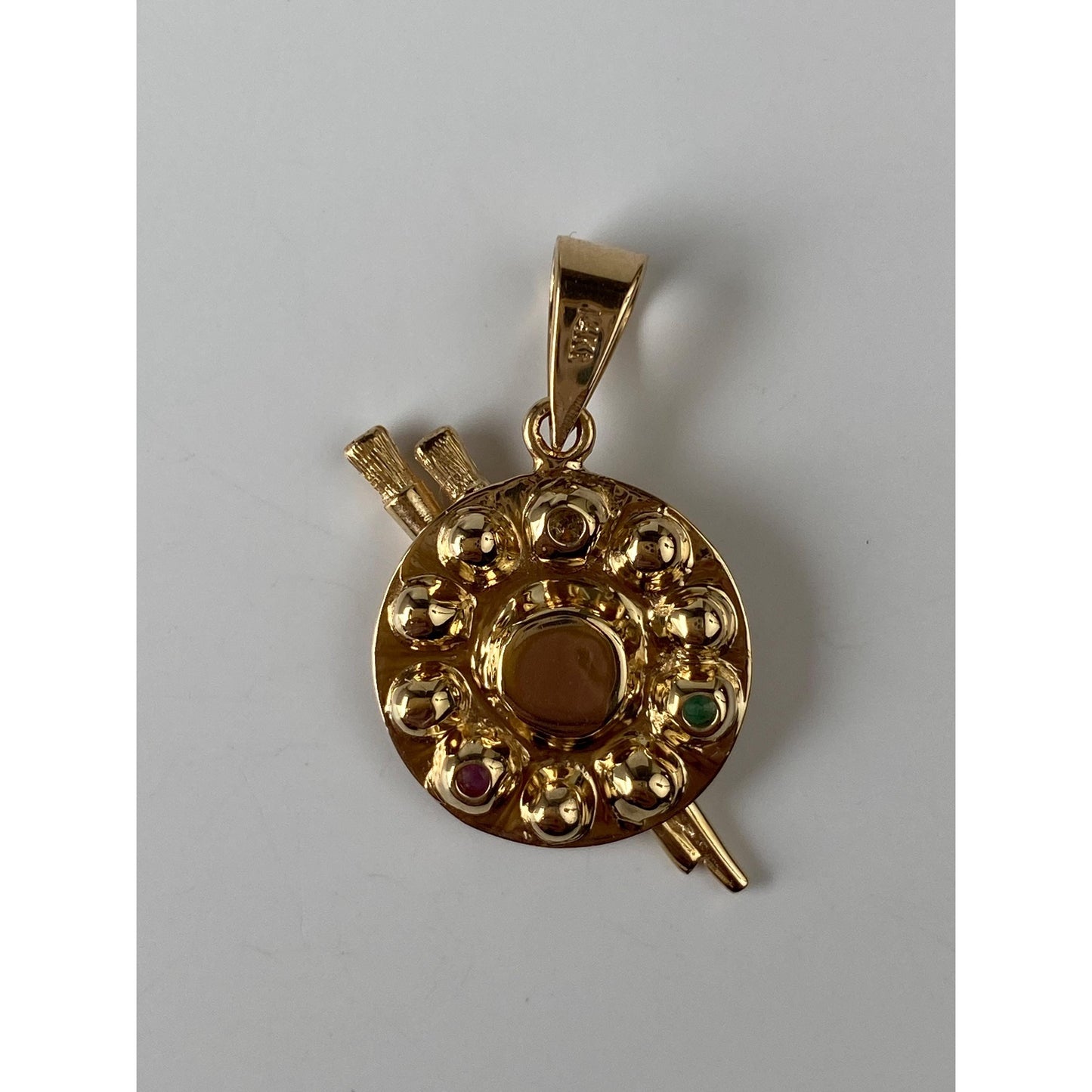 Vintage Solid 14k Yellow Gold Diamond Ruby Emerald Artist Palette Charm