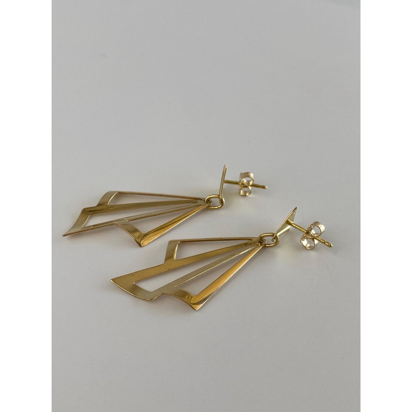 Vintage Solid 18k Yellow Gold Triangle Dangle Stud Earrings