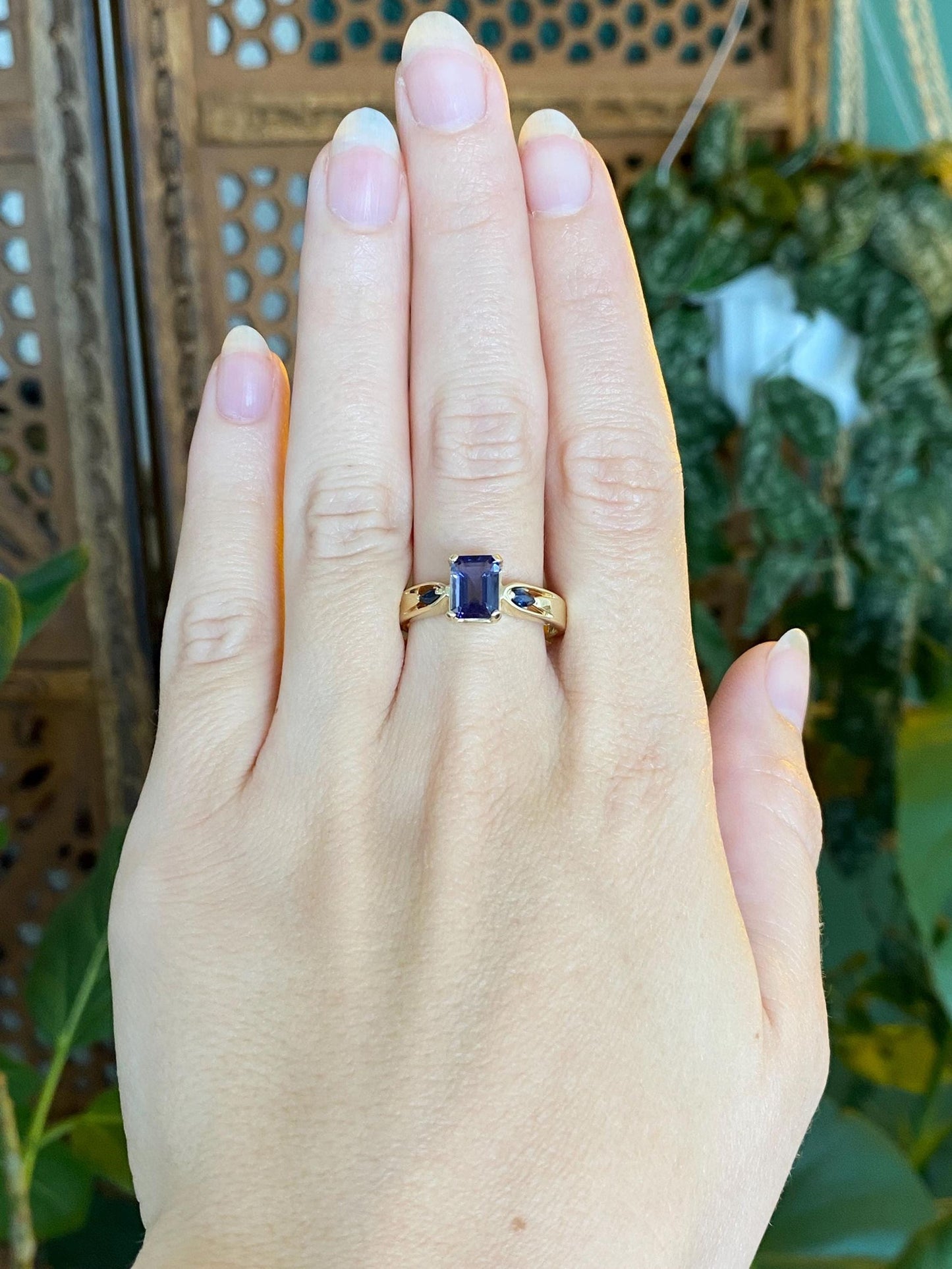 Solid 14k Yellow Gold Tanzanite Blue Sapphire Ring - Size 9.5
