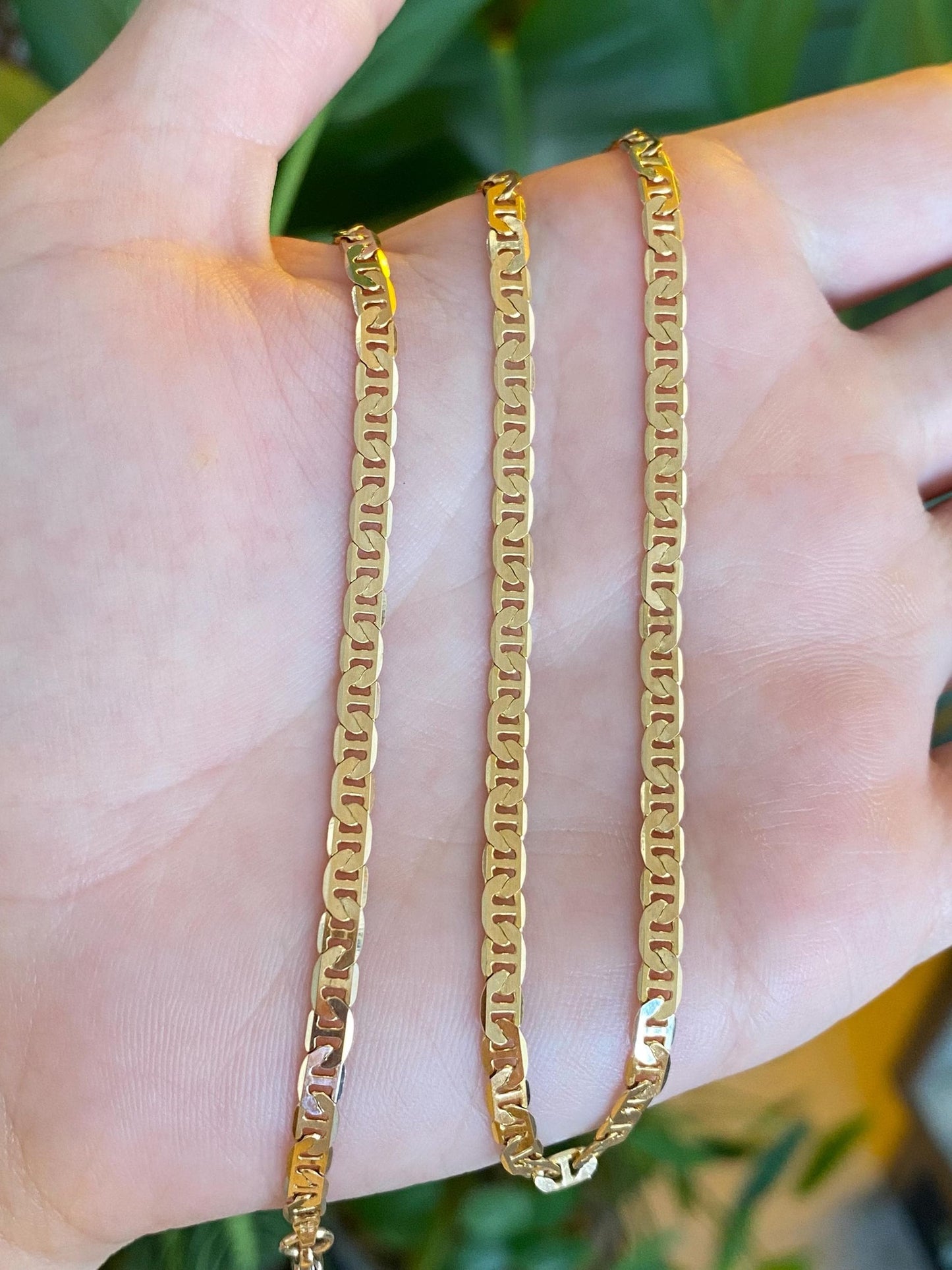 Vintage Solid 14k Yellow Gold Flat Mariner Chain Necklace - 14.5 inches