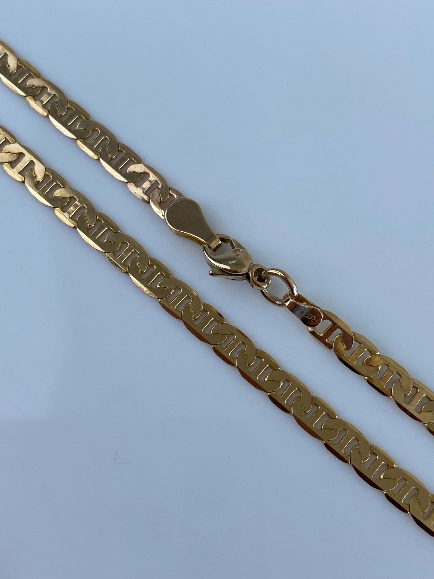 Vintage Solid 14k Yellow Gold Flat Mariner Chain Necklace - 14.5 inches