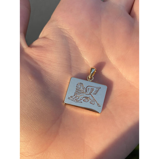 Vintage Solid 14k Yellow Gold Griffin Emblem Cufflink Conversion Charm