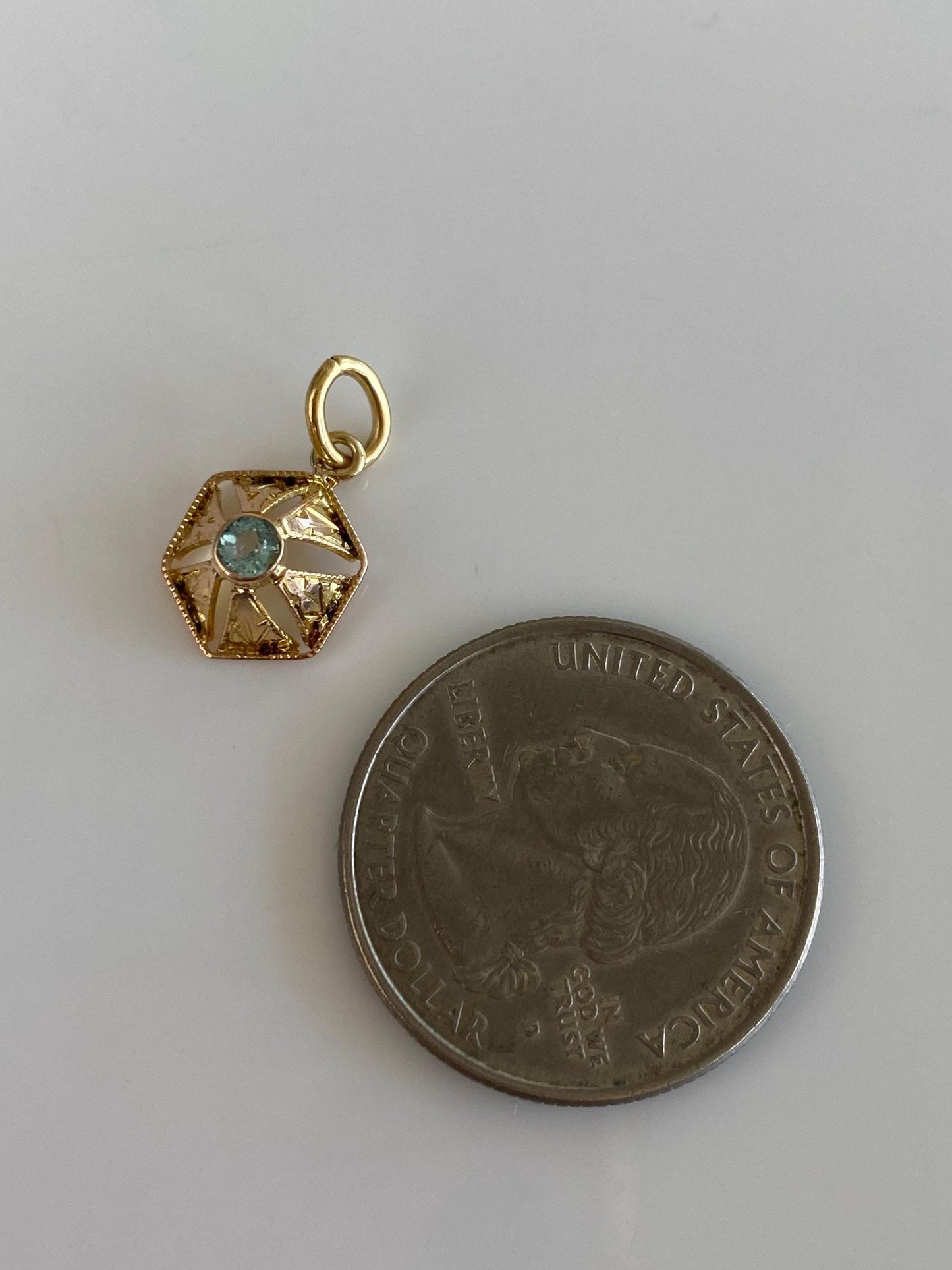 Vintage Solid 10k Yellow Gold Aquamarine Stick Pin Charm