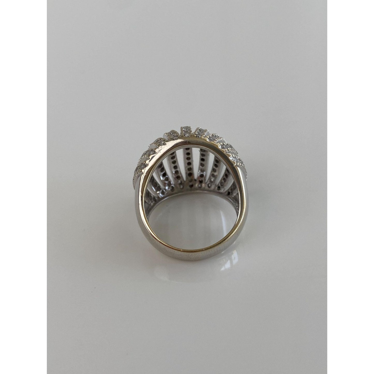 Vintage Solid 18k White Gold Diamond Domed Ring - Size 7