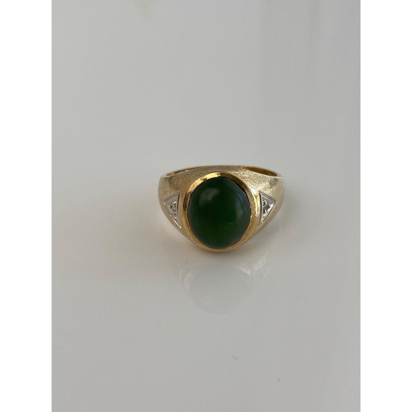Solid 10k White & Yellow Gold Diamond Nephrite Signet Ring - Size 9.5