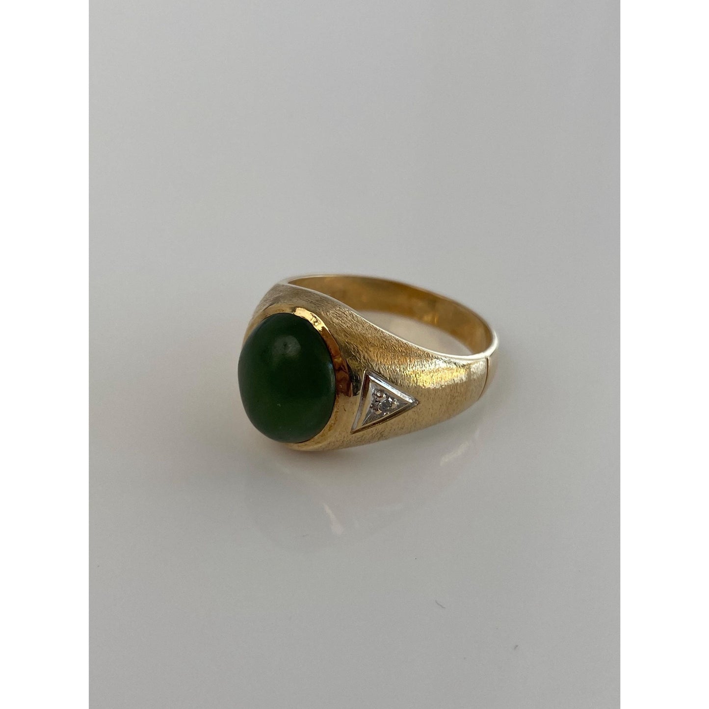 Solid 10k White & Yellow Gold Diamond Nephrite Signet Ring - Size 9.5