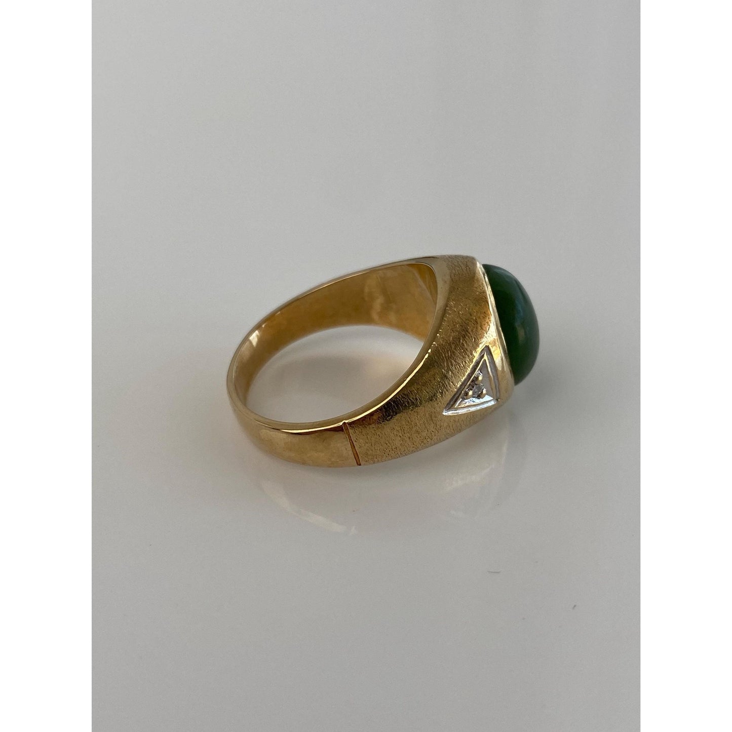 Solid 10k White & Yellow Gold Diamond Nephrite Signet Ring - Size 9.5