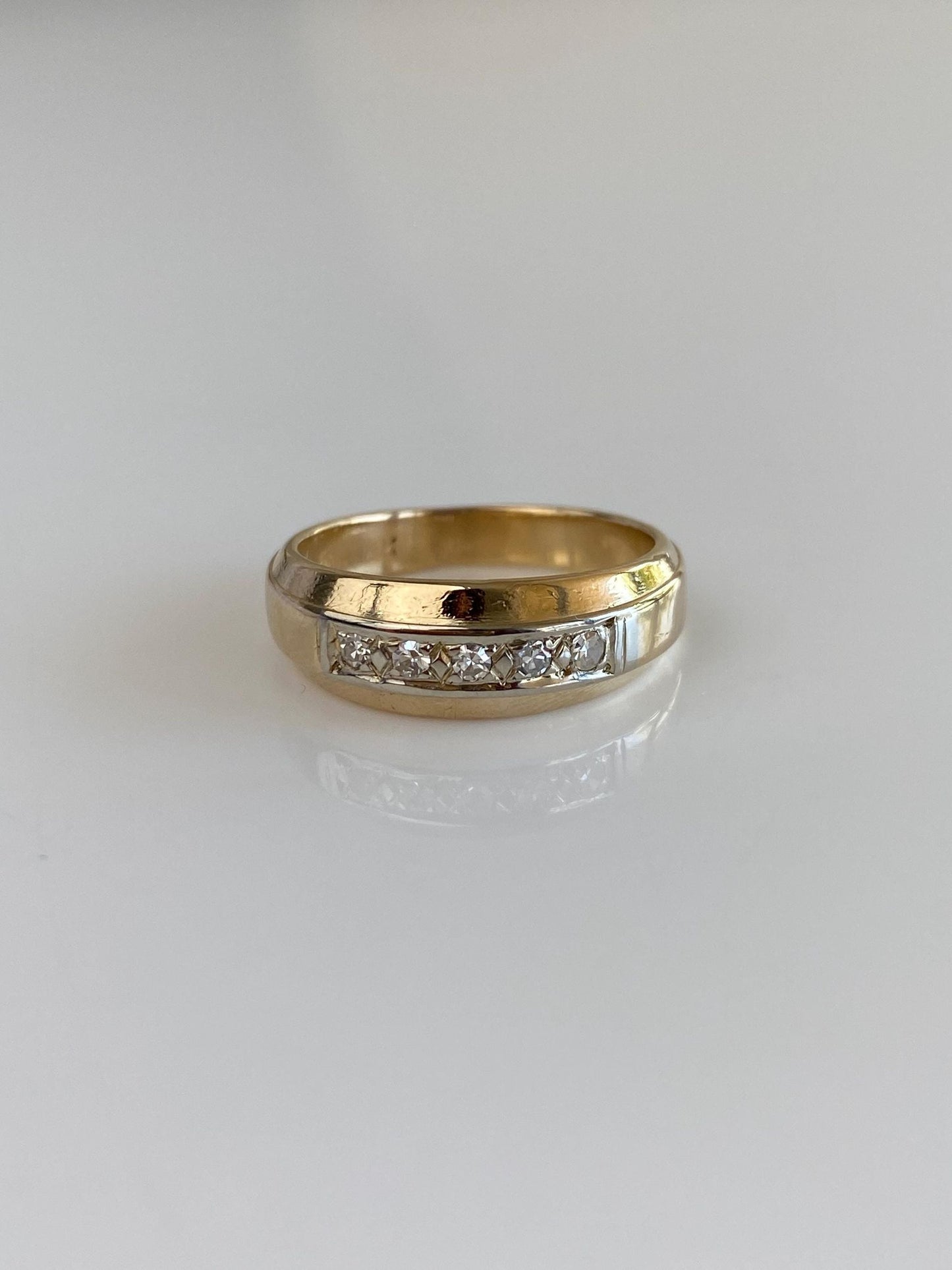 Vintage Solid 14k White & Yellow Gold Diamond Ring Band - Size 6.25