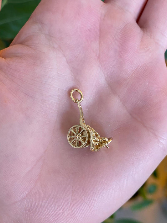 Vintage Solid 14k Yellow Gold Articulated Rickshaw Charm