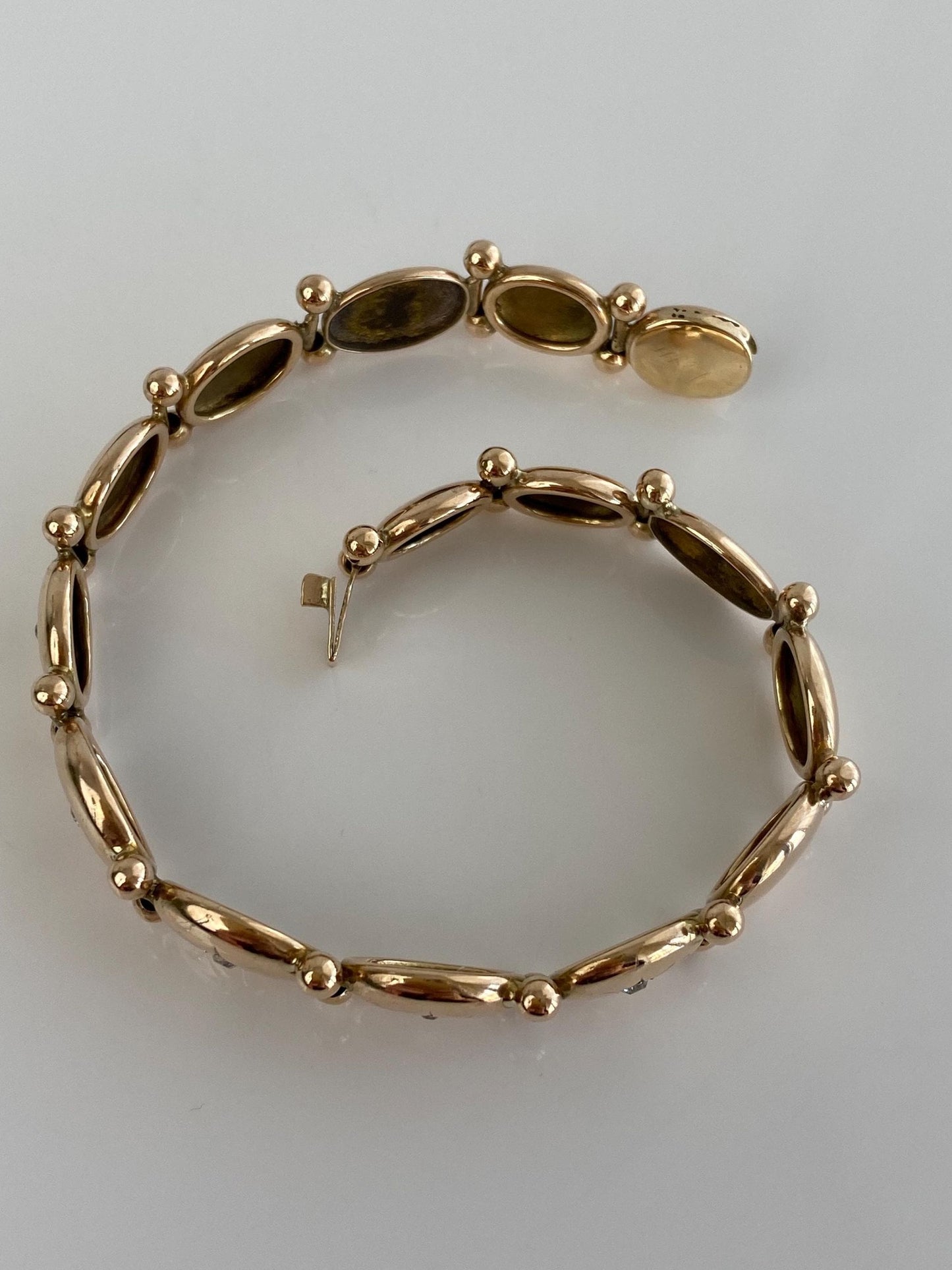 Vintage Solid 10k Yellow Gold Star Set Diamond Link Bracelet - 7.5 inches