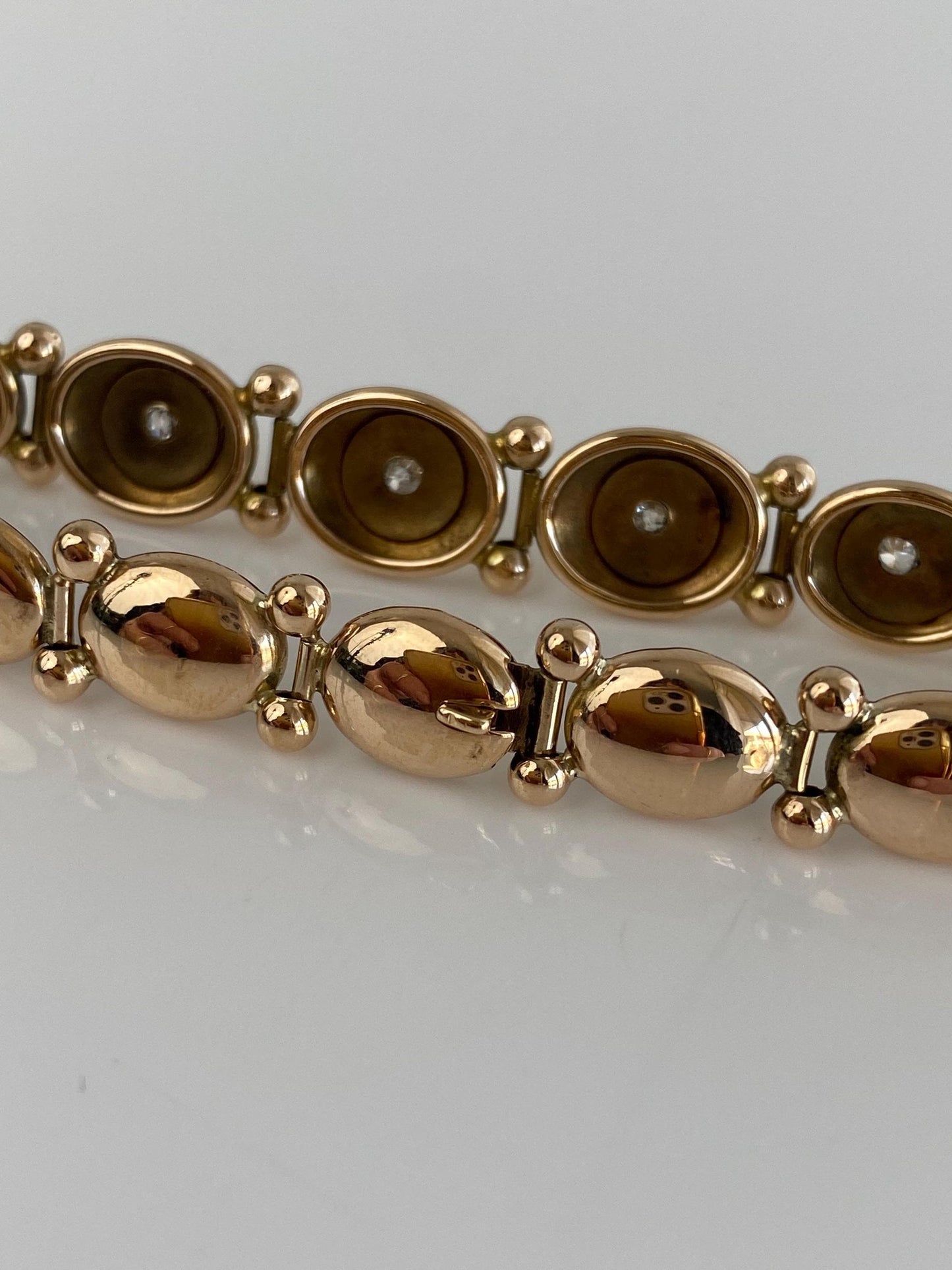 Vintage Solid 10k Yellow Gold Star Set Diamond Link Bracelet - 7.5 inches