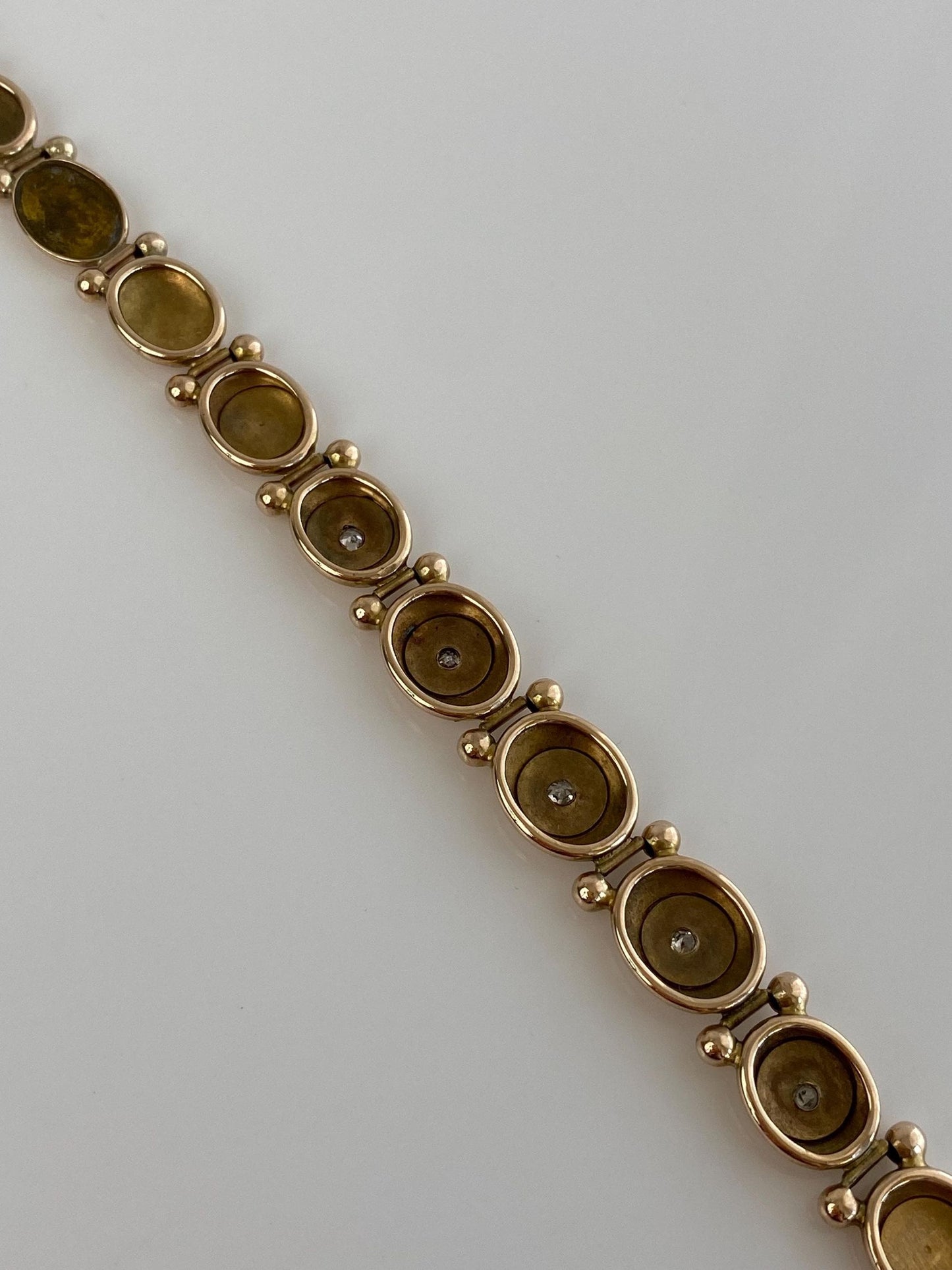 Vintage Solid 10k Yellow Gold Star Set Diamond Link Bracelet - 7.5 inches