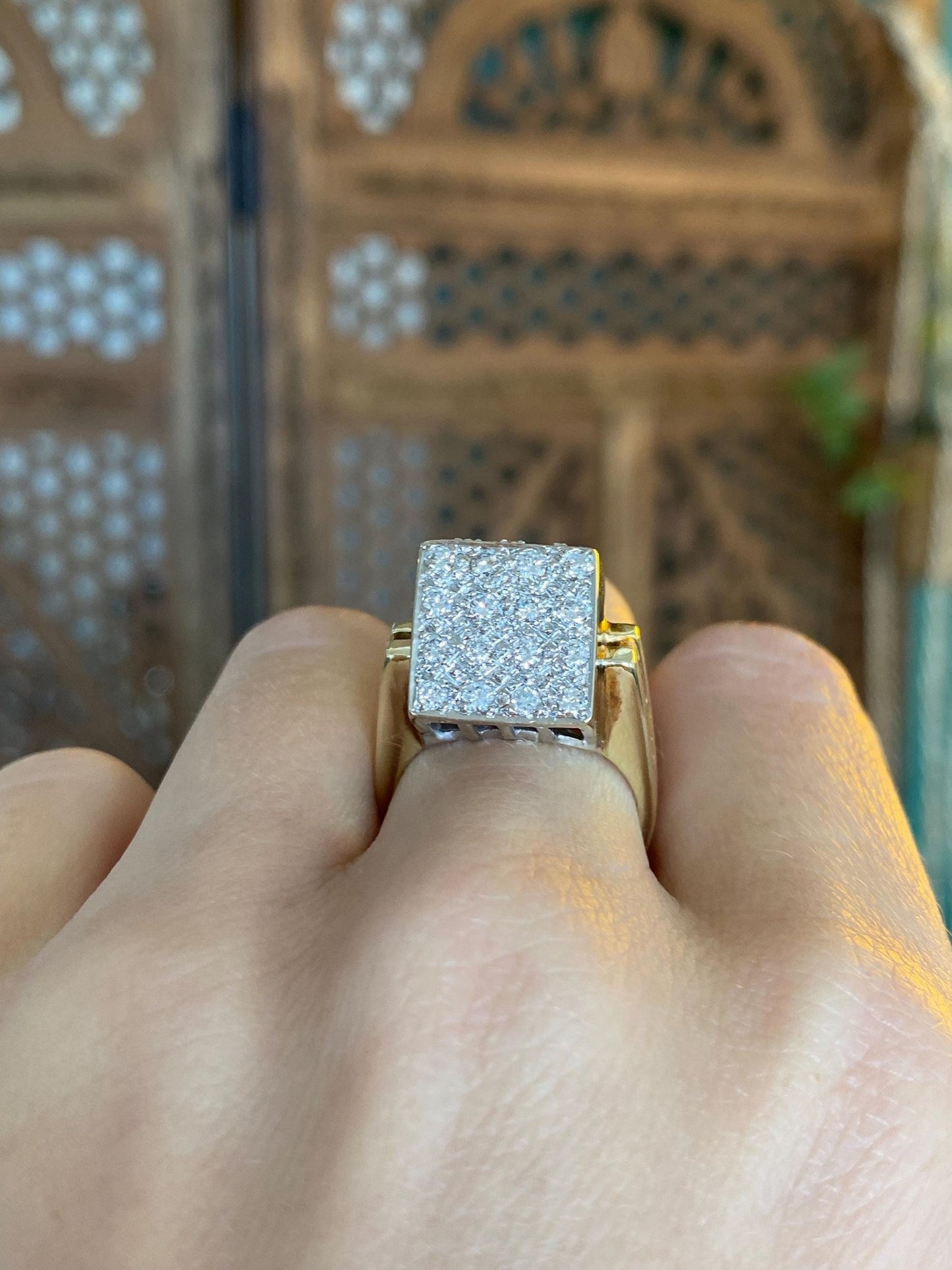 Vintage Solid 14k White & Yellow Gold Diamonds Cube Ring - Size 6.5