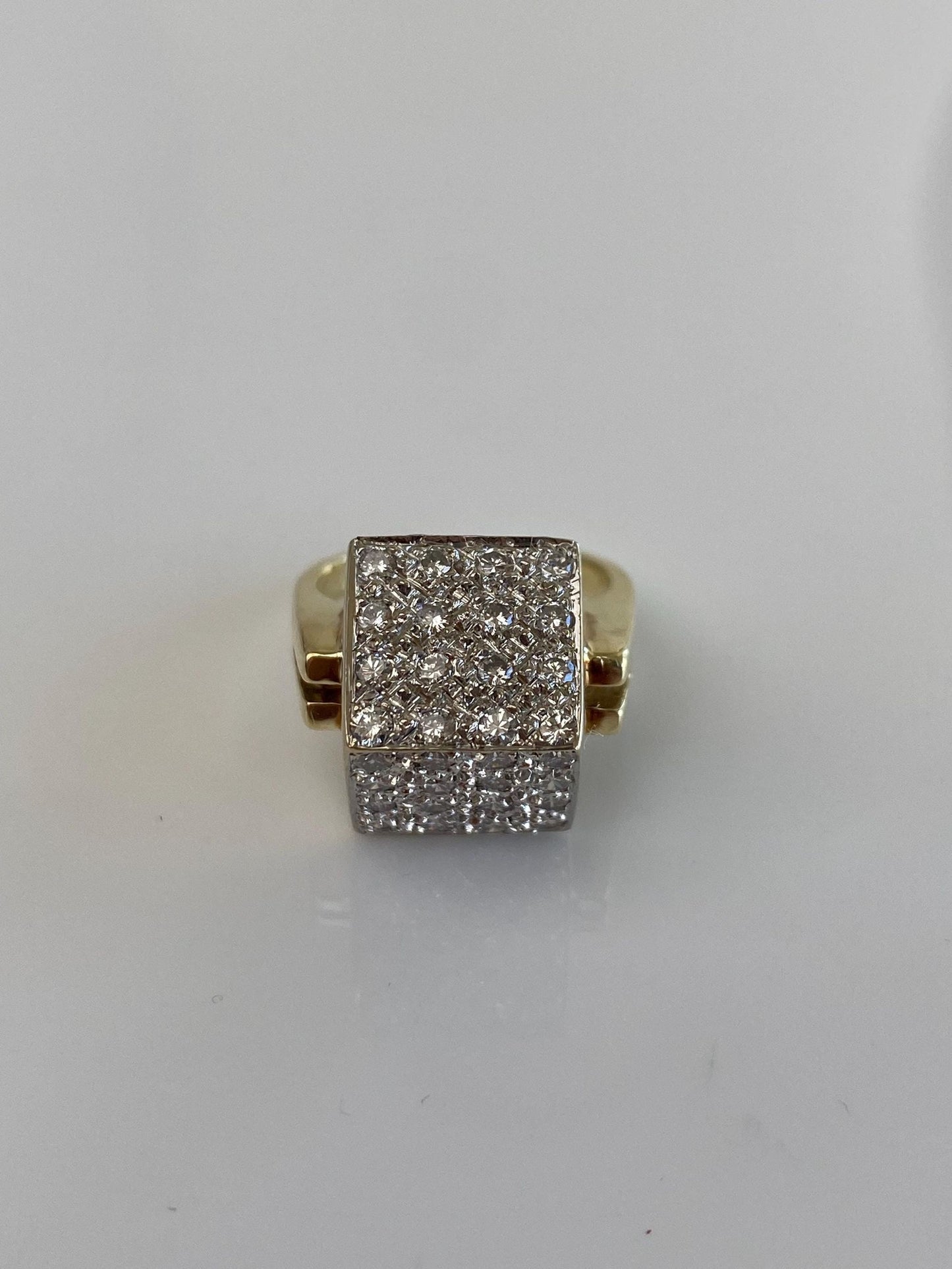 Vintage Solid 14k White & Yellow Gold Diamonds Cube Ring - Size 6.5