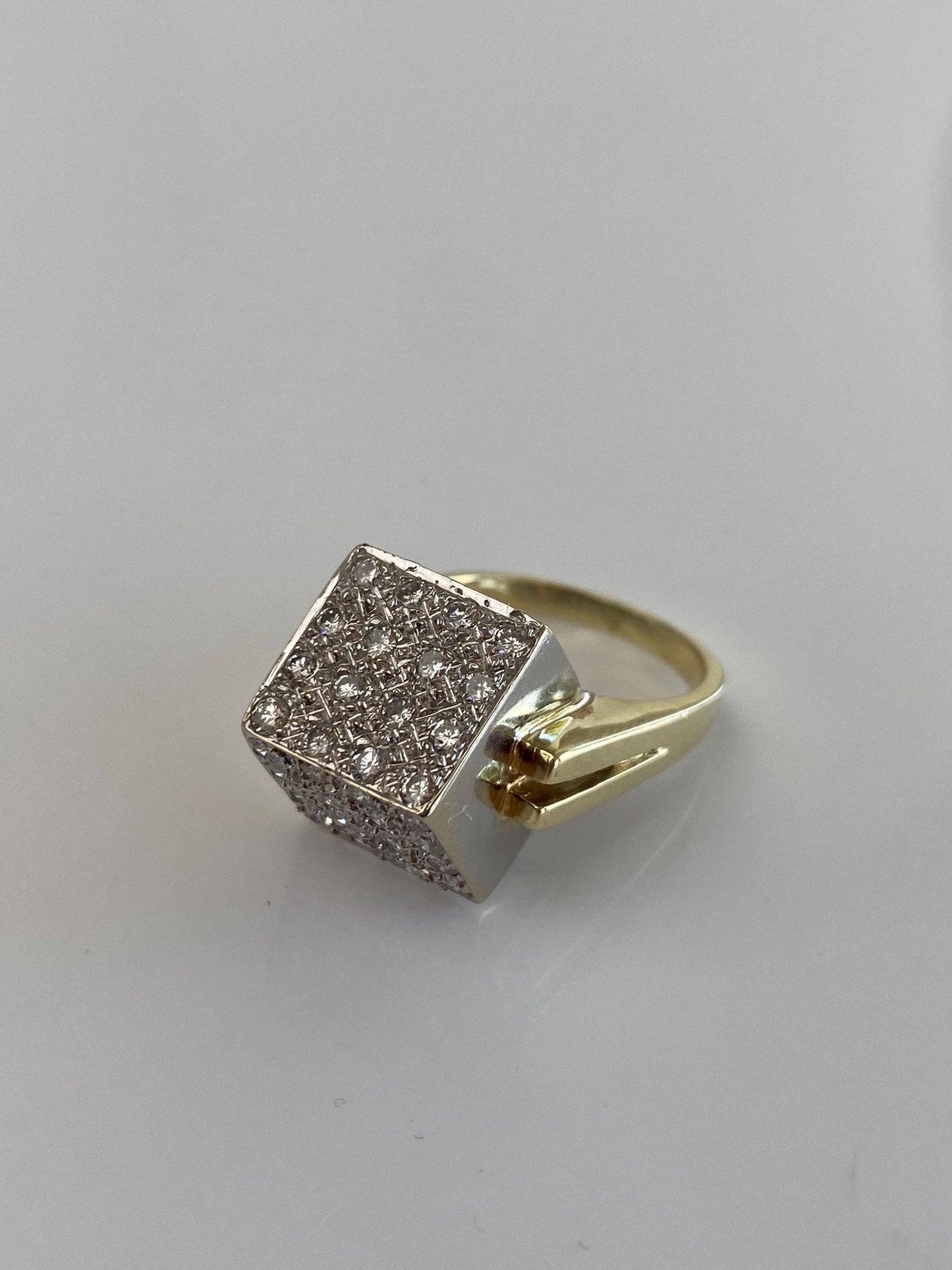 Vintage Solid 14k White & Yellow Gold Diamonds Cube Ring - Size 6.5