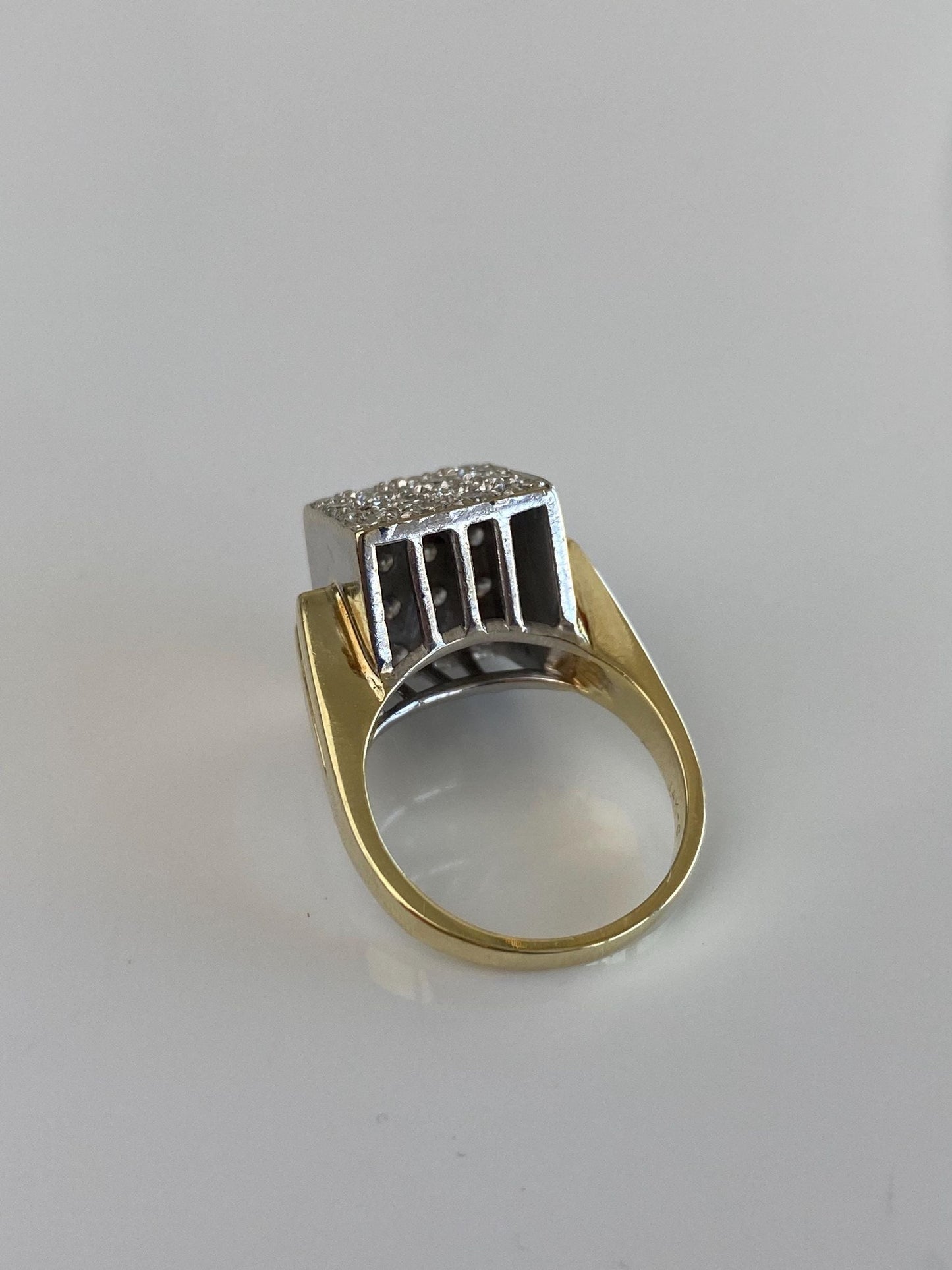 Vintage Solid 14k White & Yellow Gold Diamonds Cube Ring - Size 6.5