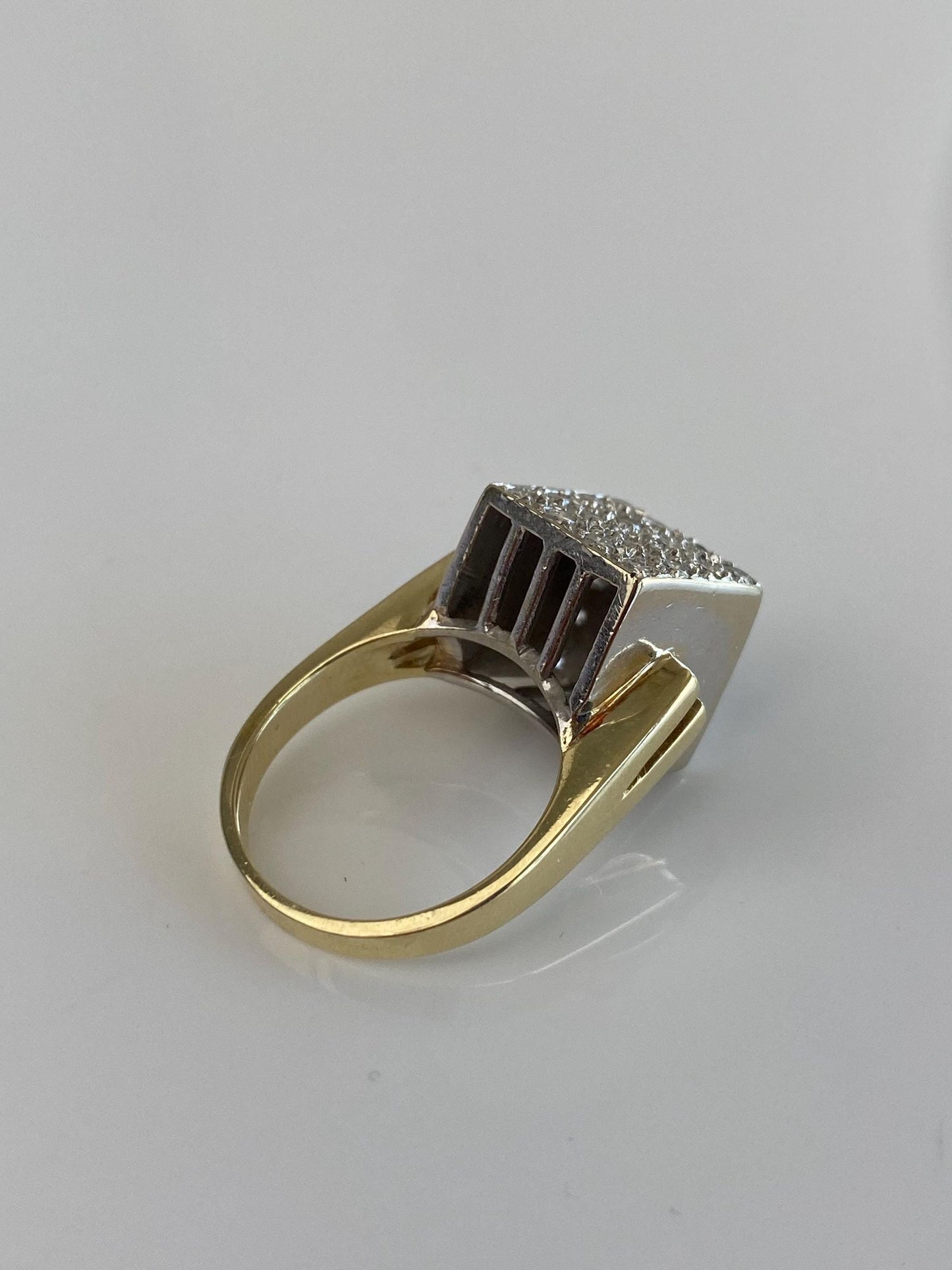 Vintage Solid 14k White & Yellow Gold Diamonds Cube Ring - Size 6.5