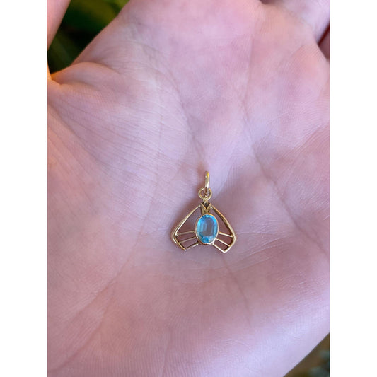 Vintage Solid 10k Yellow Gold Blue Cubic Zirconia Stick Pin Conversion Charm