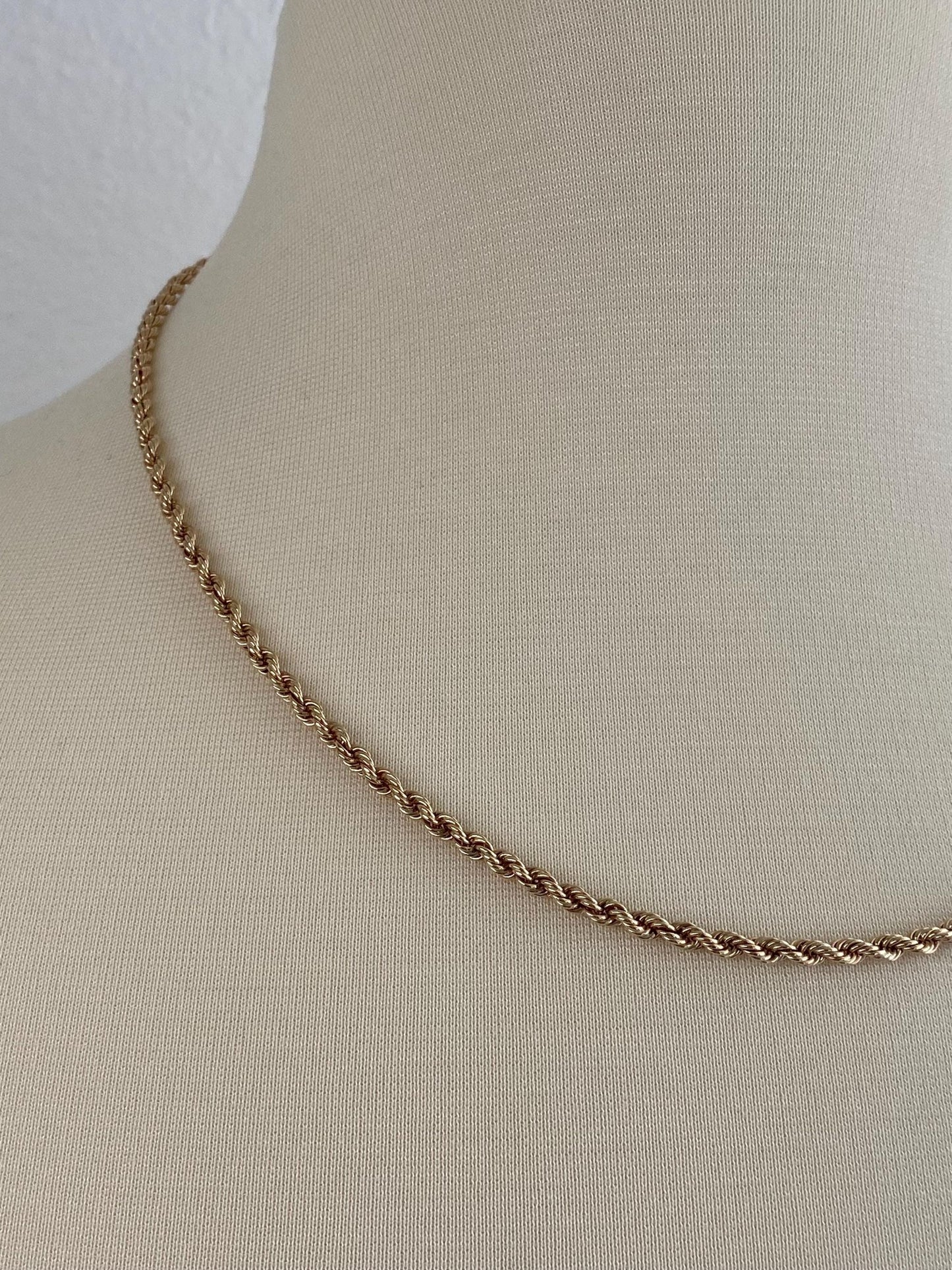 Vintage Solid 14k Yellow Gold Rope Chain Necklace - 20.25 inches
