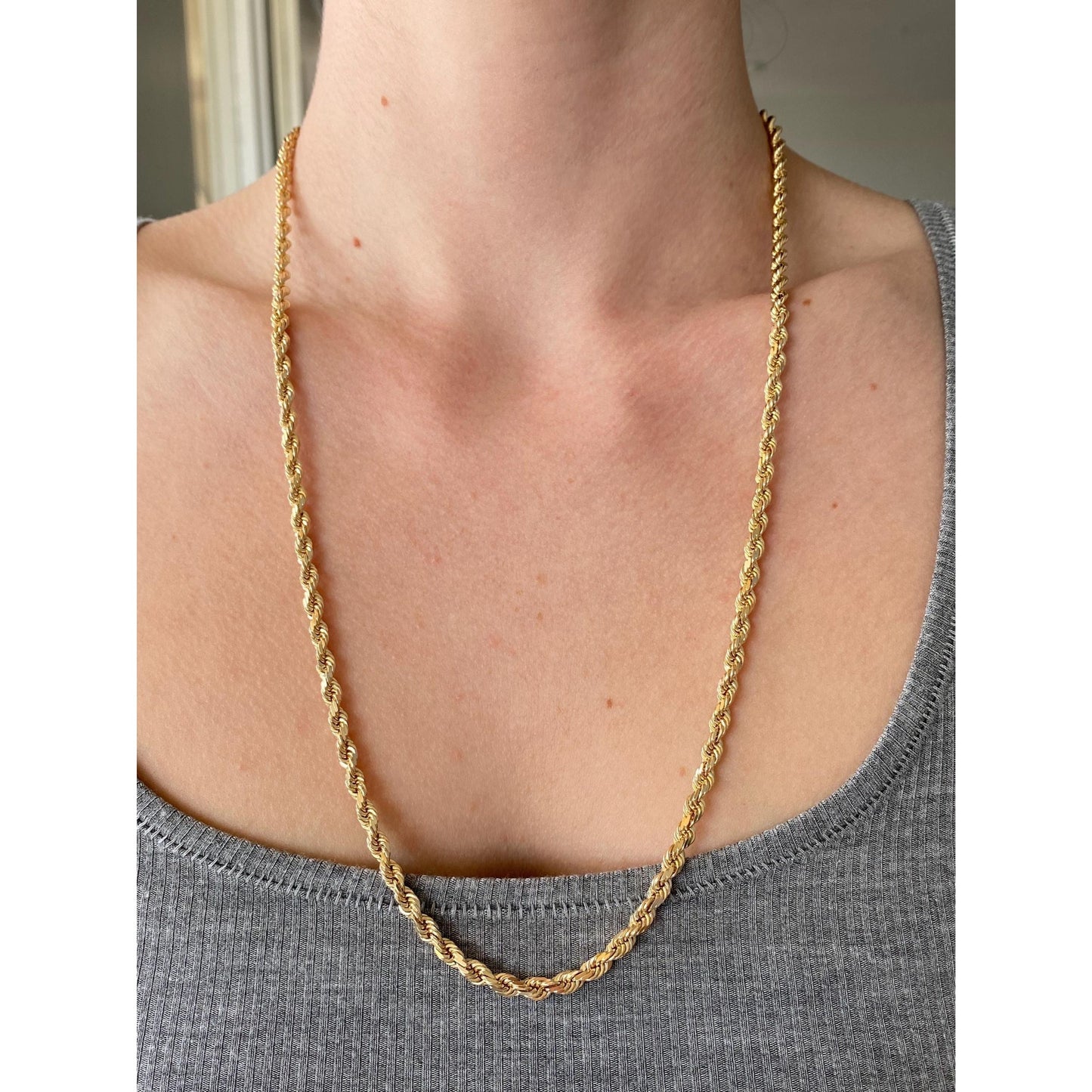 Vintage Solid 14k Yellow Gold Rope Chain Necklace - 24 inches