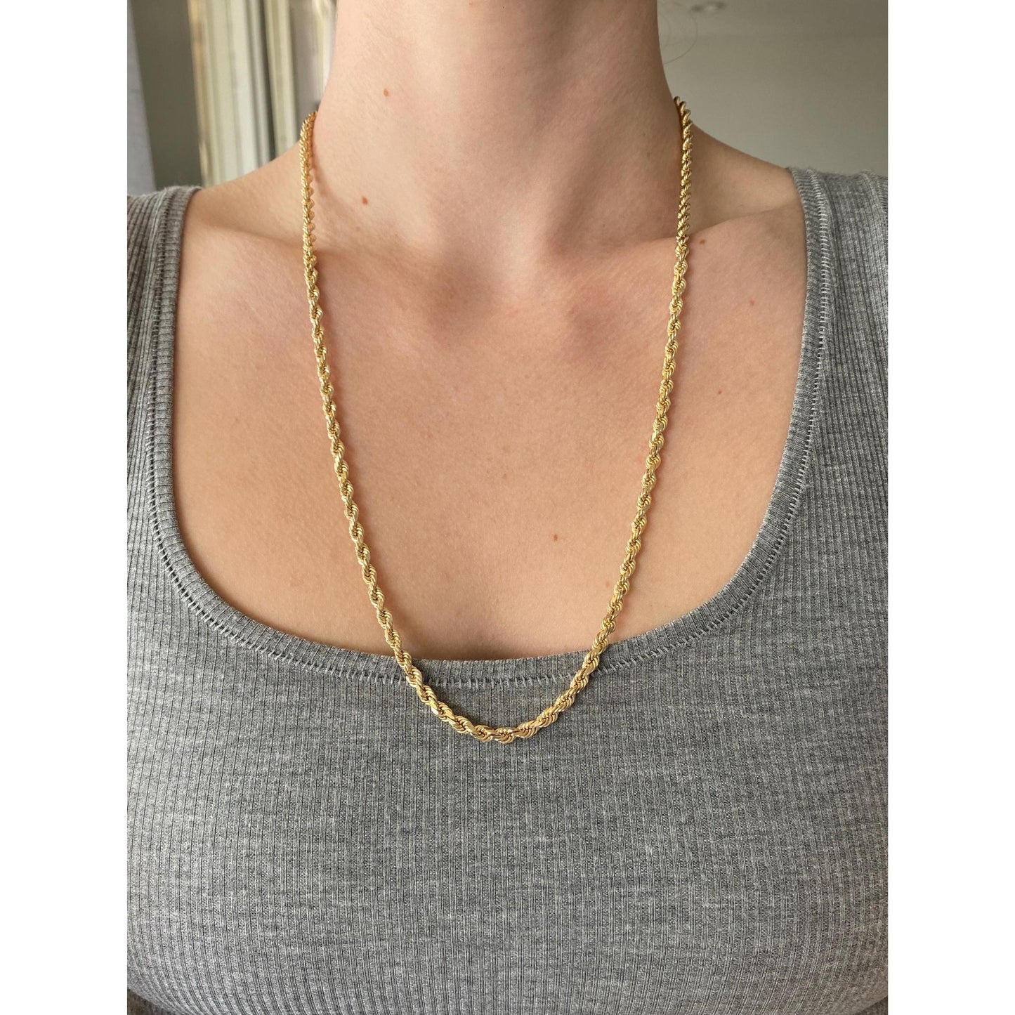 Vintage Solid 14k Yellow Gold Rope Chain Necklace - 24 inches