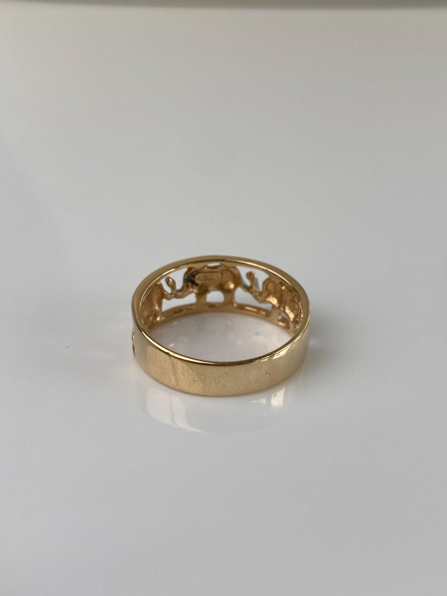 Vintage Solid 10k White & Yellow Gold Elephants Ring Band - Size 6.75