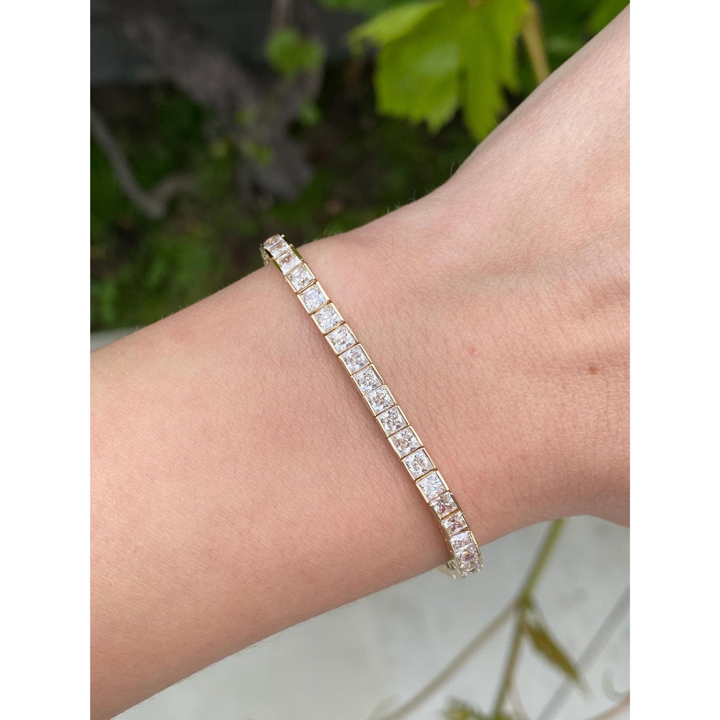 Solid 14k Yellow Gold Cubic Zirconia Tennis Bracelet - 6.75 inches