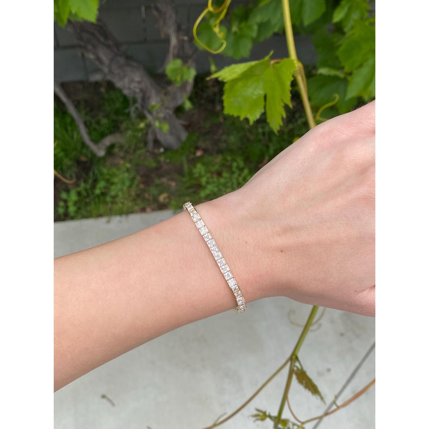 Solid 14k Yellow Gold Cubic Zirconia Tennis Bracelet - 6.75 inches