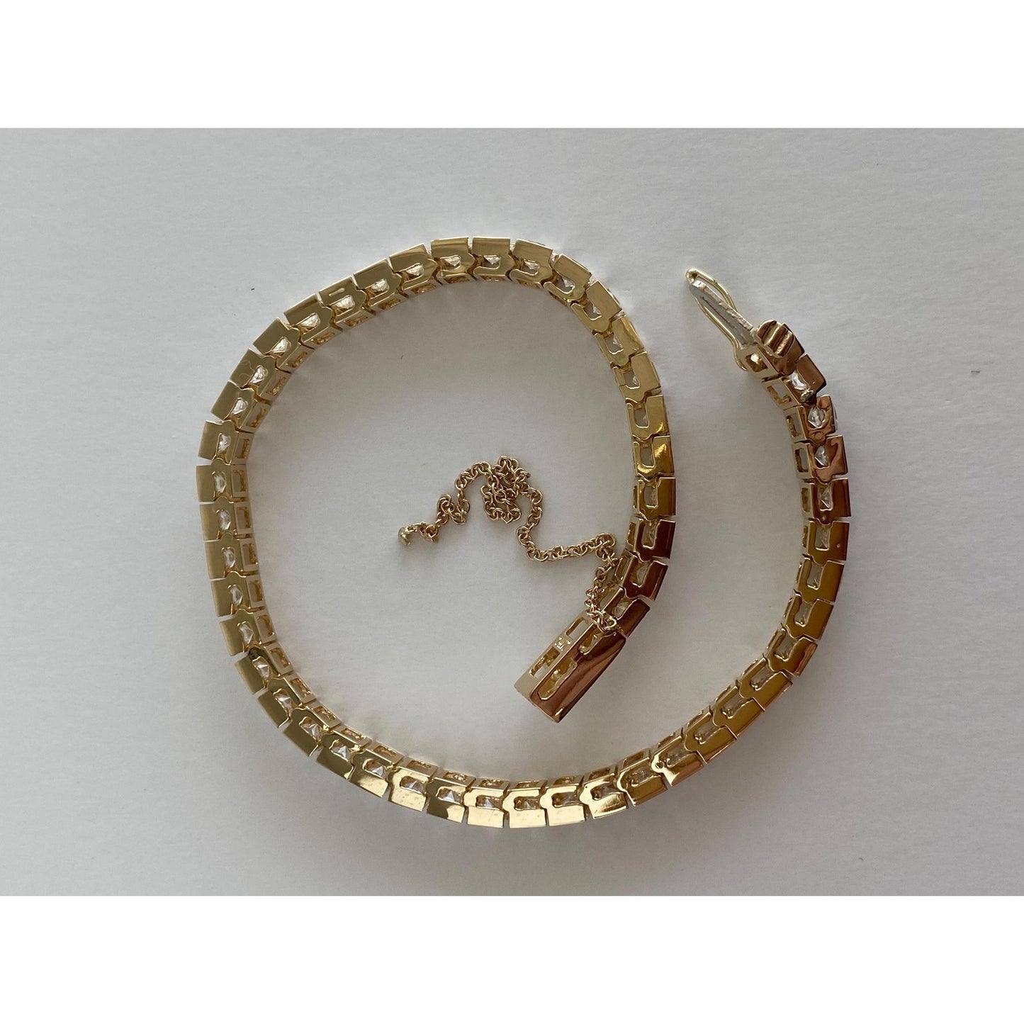 Solid 14k Yellow Gold Cubic Zirconia Tennis Bracelet - 6.75 inches