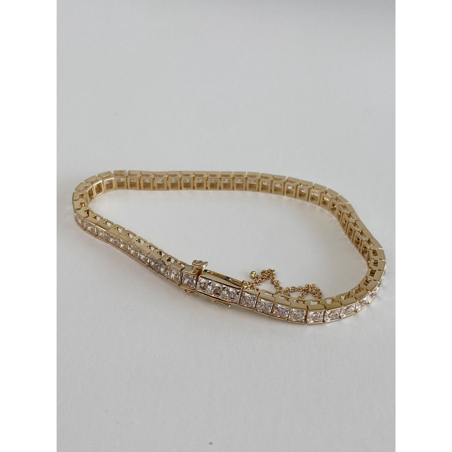 Solid 14k Yellow Gold Cubic Zirconia Tennis Bracelet - 6.75 inches