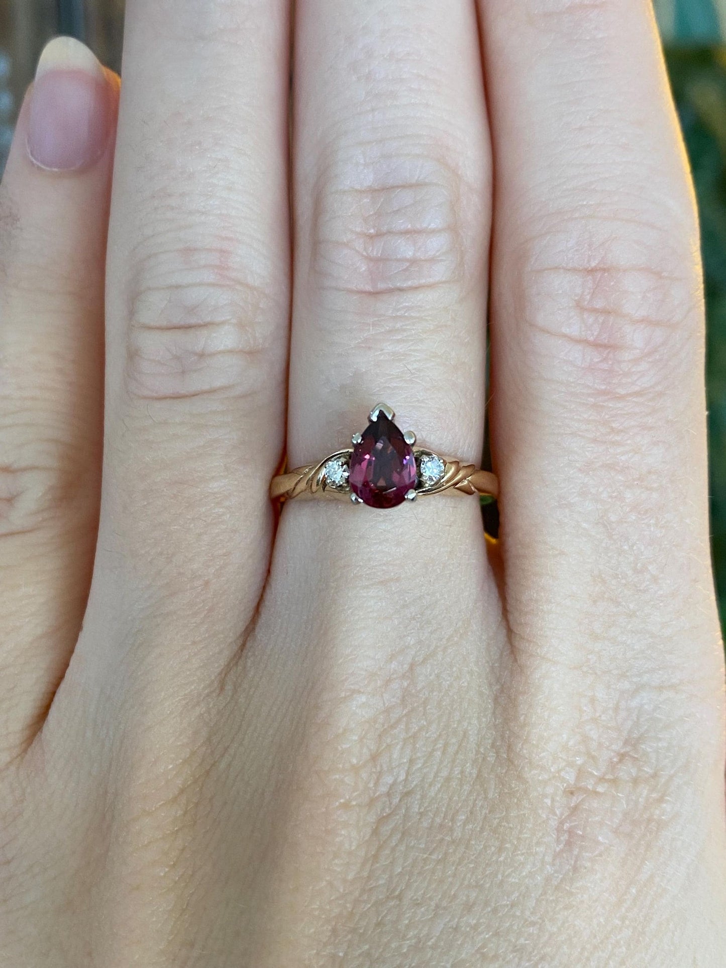 Vintage Solid 14k White & Yellow Gold Pink Tourmaline Diamond Ring - Size 6.25