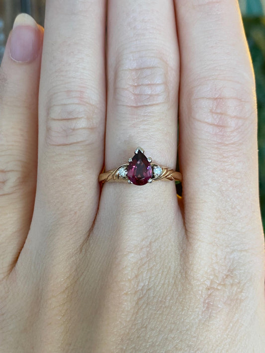 Vintage Solid 14k White & Yellow Gold Pink Tourmaline Diamond Ring - Size 6.25