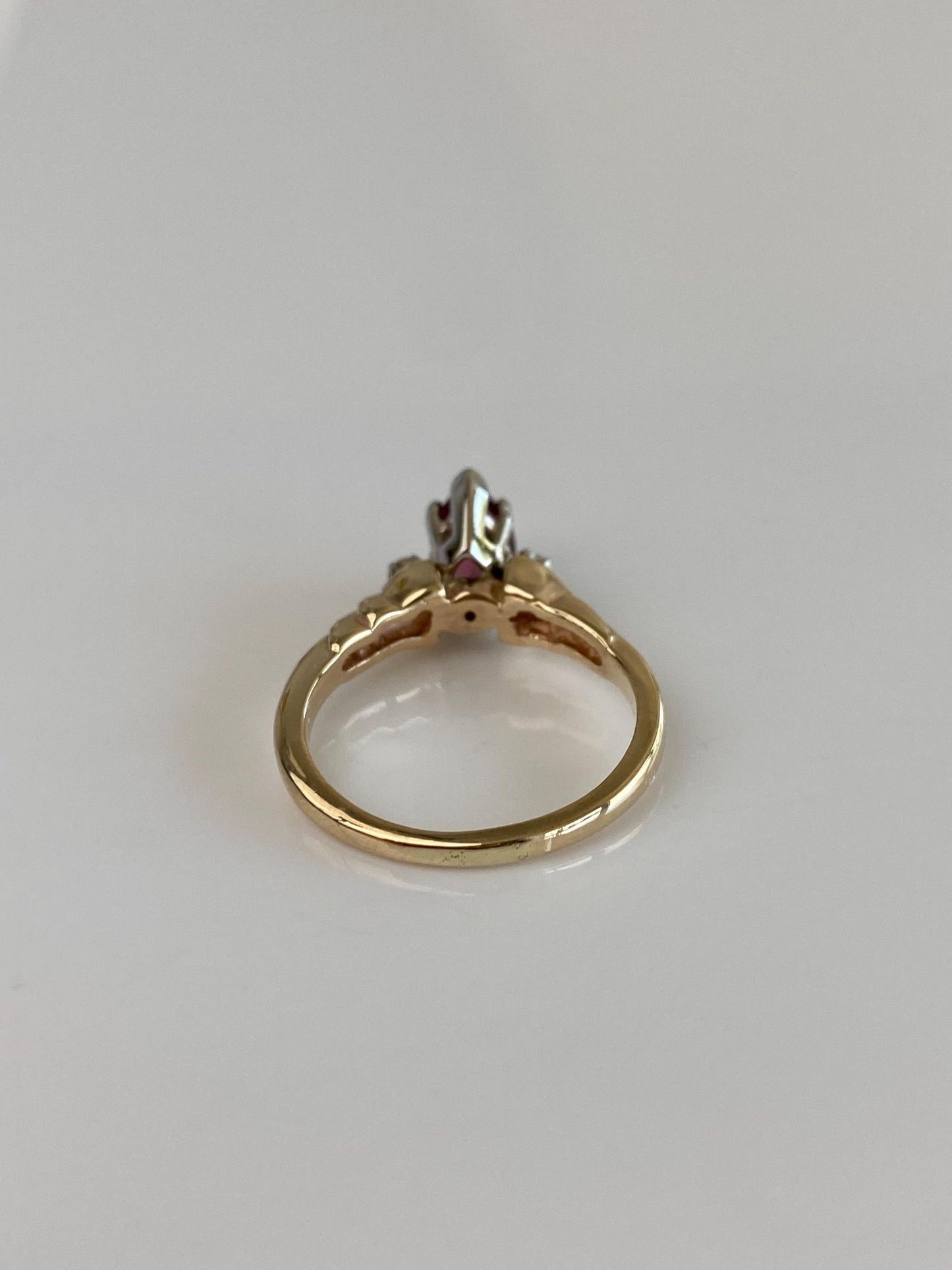 Vintage Solid 14k White & Yellow Gold Pink Tourmaline Diamond Ring - Size 6.25