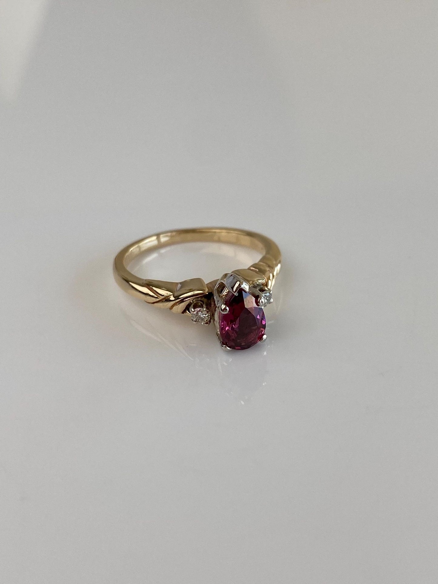 Vintage Solid 14k White & Yellow Gold Pink Tourmaline Diamond Ring - Size 6.25