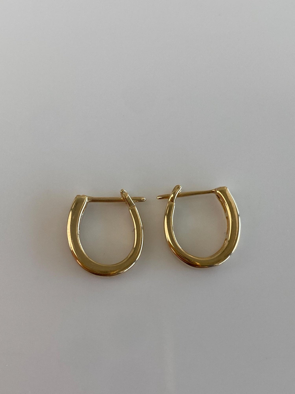 Vintage Solid 14k Yellow Gold Diamond Oval Hoop Earrings