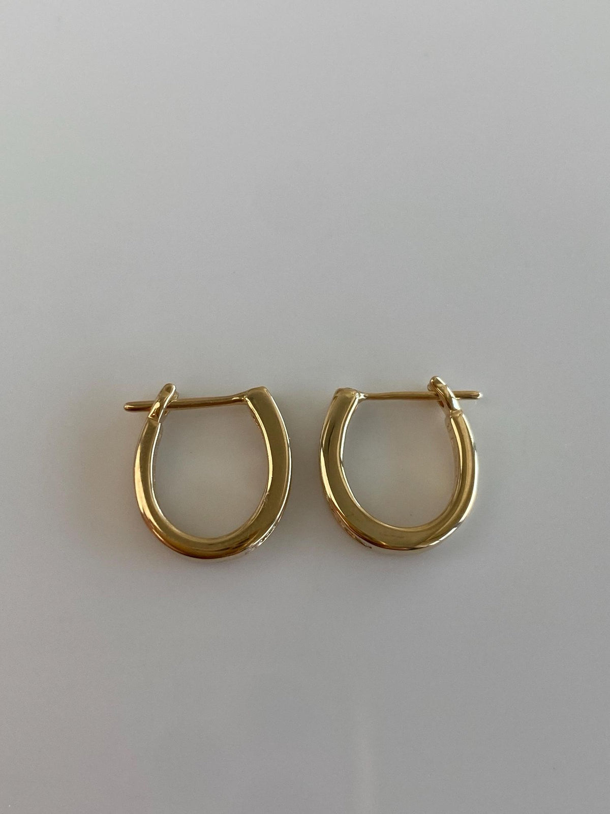 Vintage Solid 14k Yellow Gold Diamond Oval Hoop Earrings