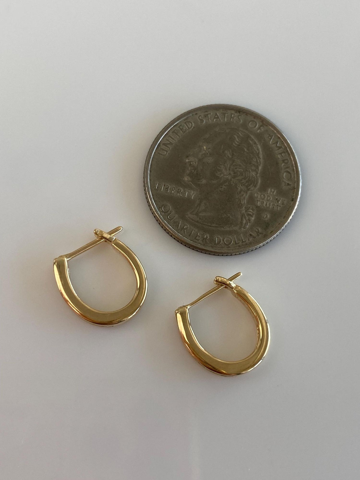Vintage Solid 14k Yellow Gold Diamond Oval Hoop Earrings