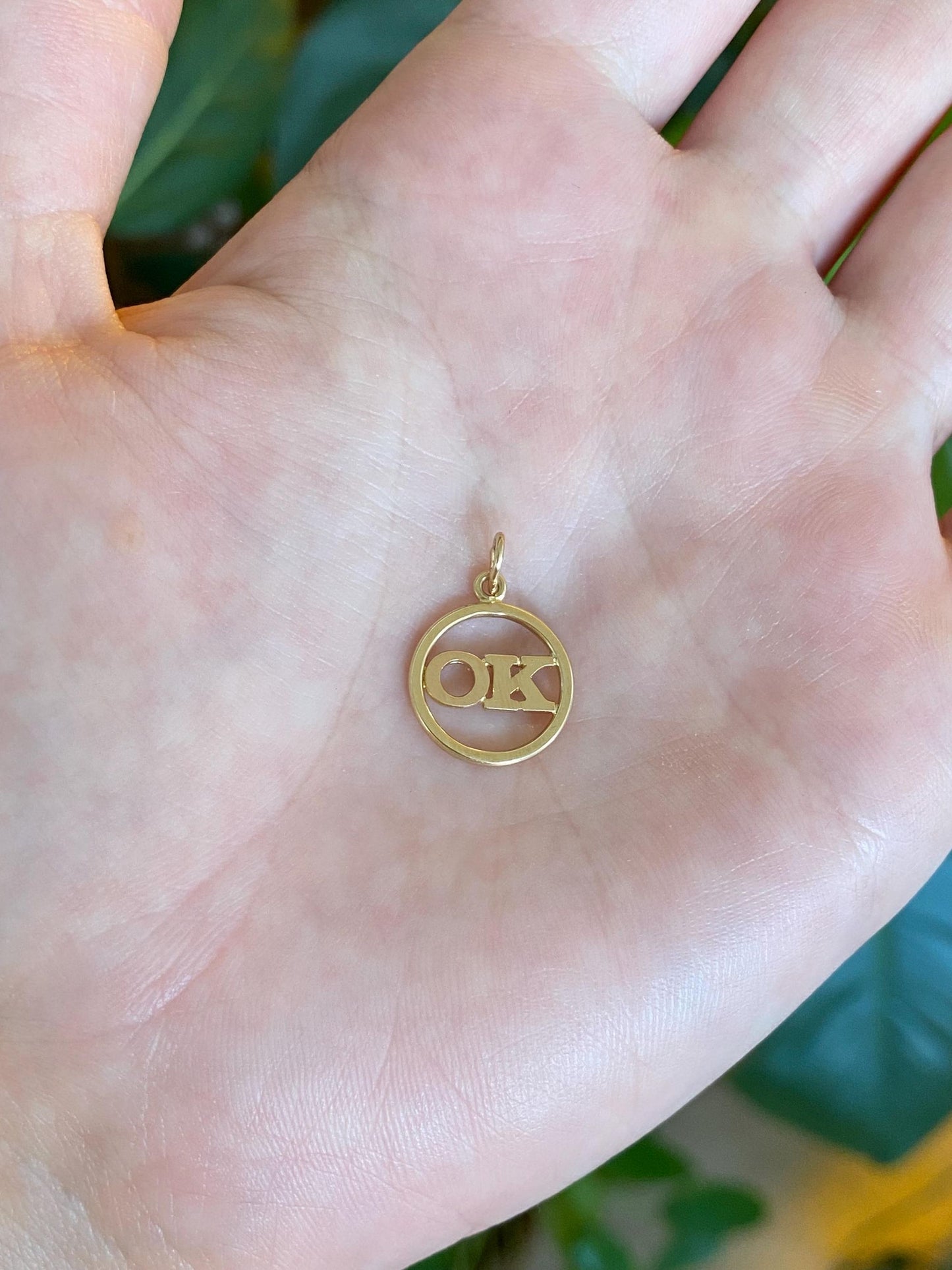 Solid 10k Yellow Gold OK Charm
