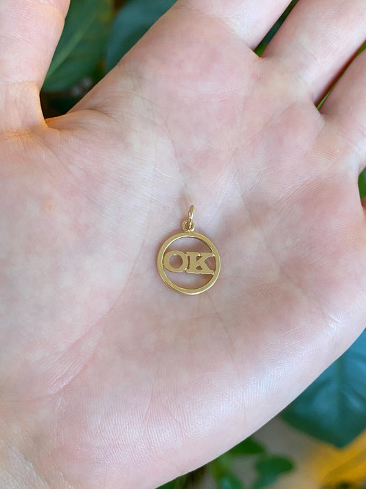 Solid 10k Yellow Gold OK Charm