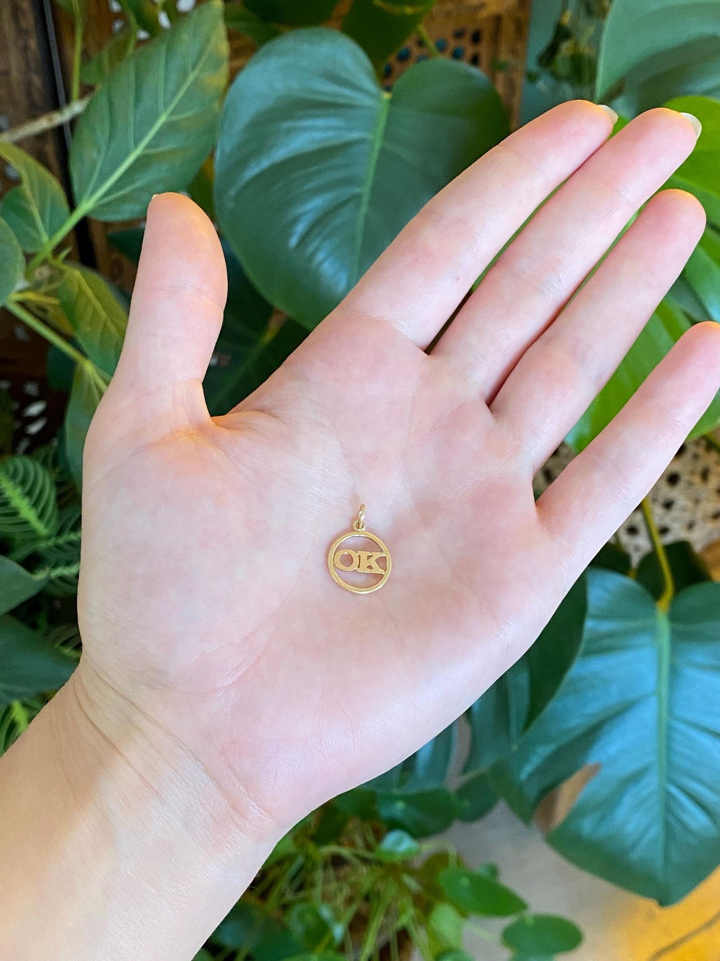 Solid 10k Yellow Gold OK Charm