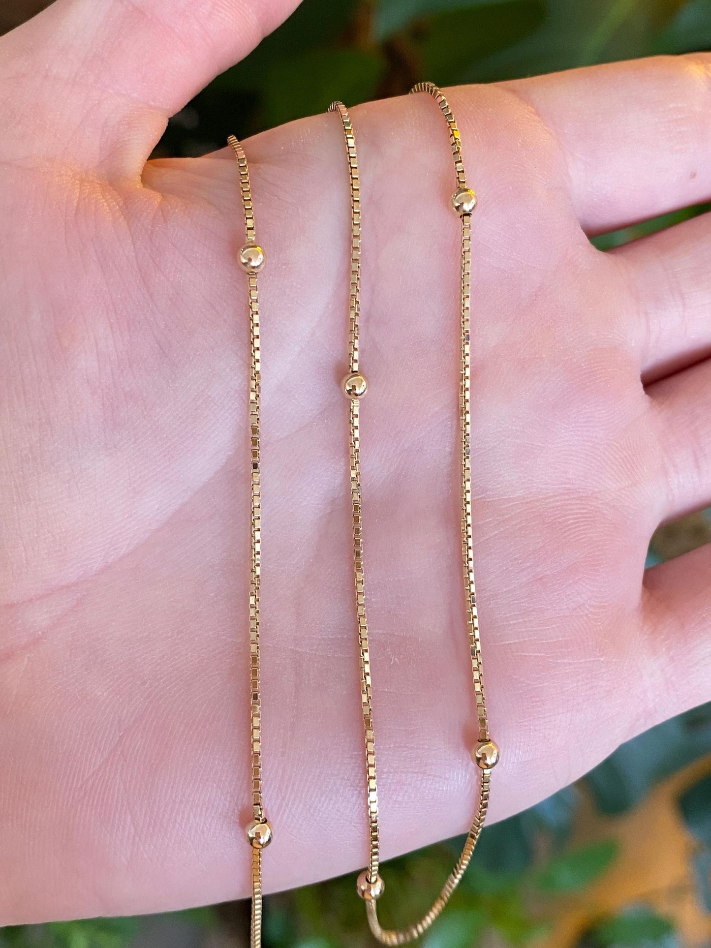 Vintage Solid 14k Yellow Gold Ball Bead Box Chain Necklace - 18 inches