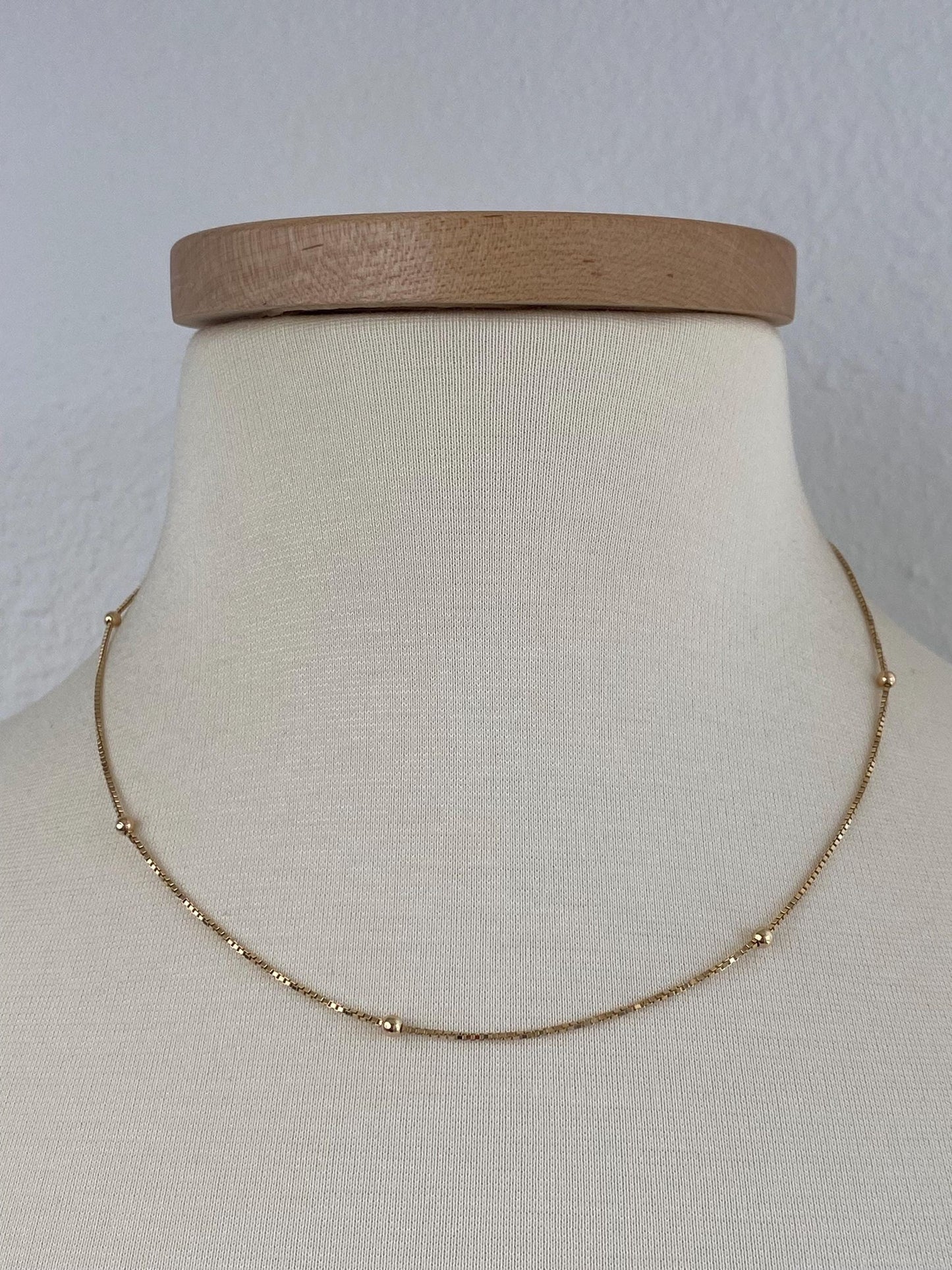 Vintage Solid 14k Yellow Gold Ball Bead Box Chain Necklace - 18 inches