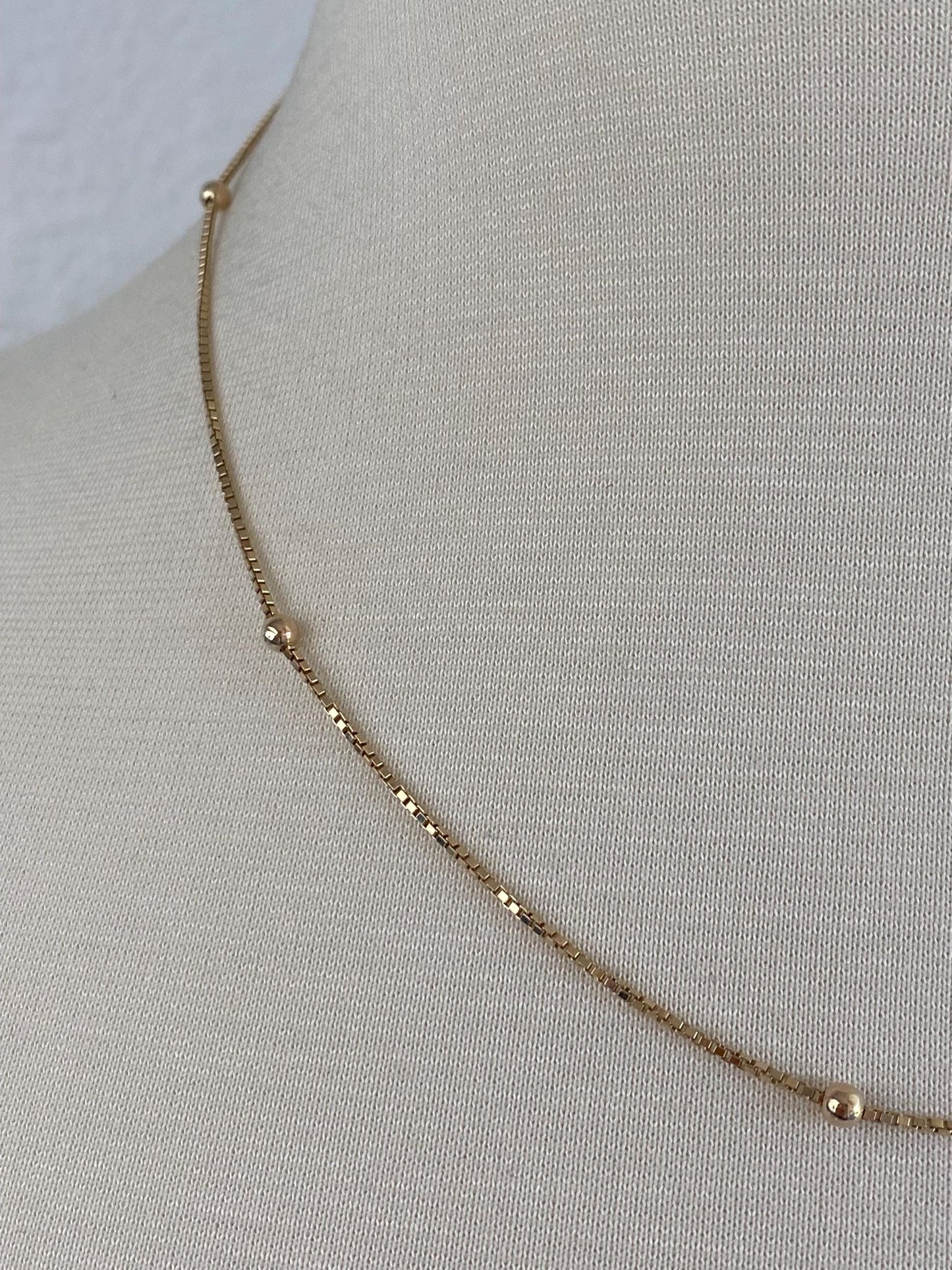 Vintage Solid 14k Yellow Gold Ball Bead Box Chain Necklace - 18 inches