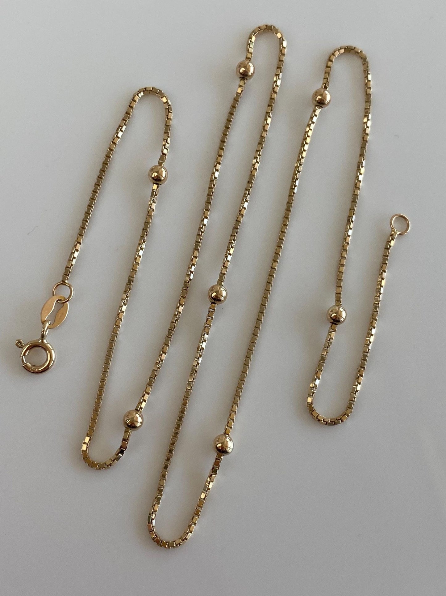 Vintage Solid 14k Yellow Gold Ball Bead Box Chain Necklace - 18 inches