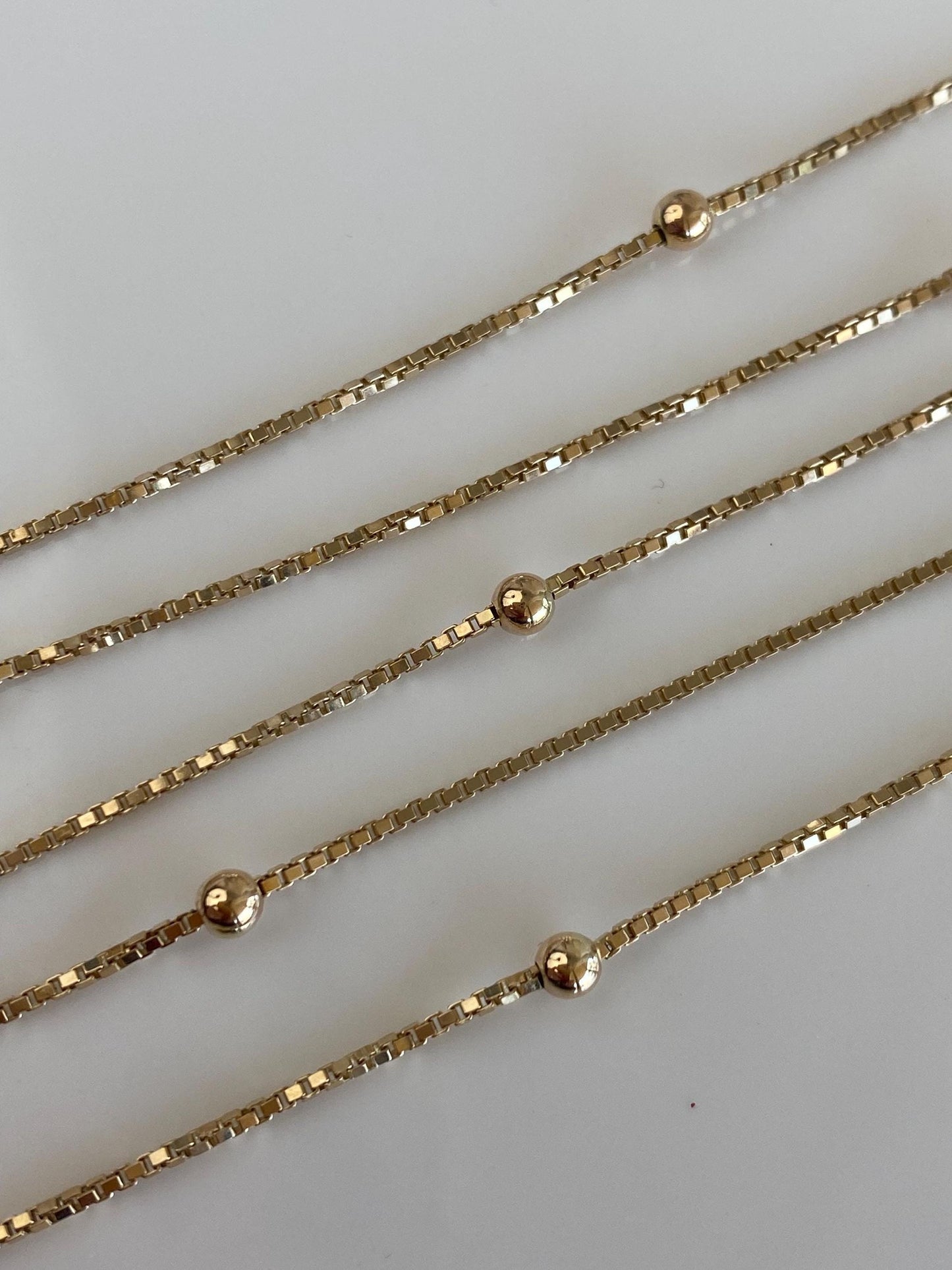 Vintage Solid 14k Yellow Gold Ball Bead Box Chain Necklace - 18 inches