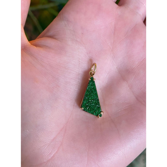 Vintage Solid 14k Yellow Gold Green Druzy Charm