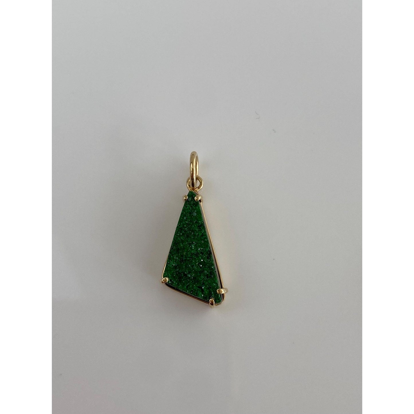 Vintage Solid 14k Yellow Gold Green Druzy Charm